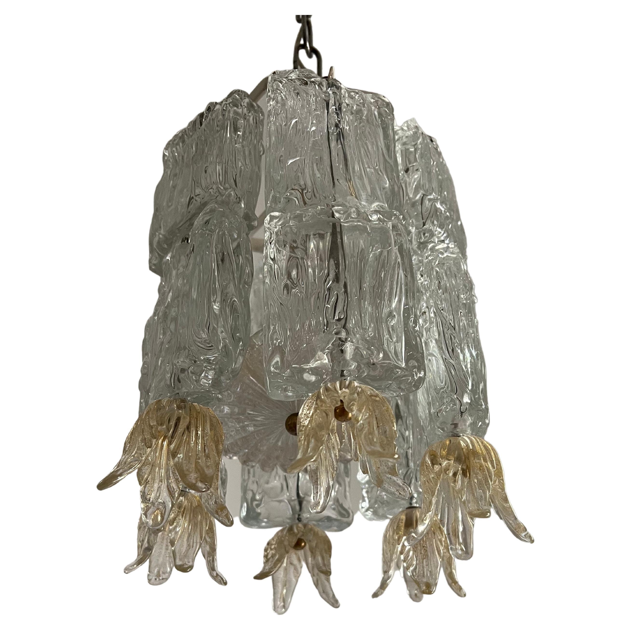 Art Deco Chandelier in Murano Glass by Barovier Toso, Italy, circa 1940 For Sale