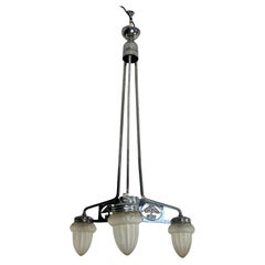 Art Deco Chandelier In Nickel-plated Bronze Attributed To P. Maynadier 1930s