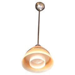 Art Deco Chandelier in Opaline and Chrome, German Attributed to Peter Behrens