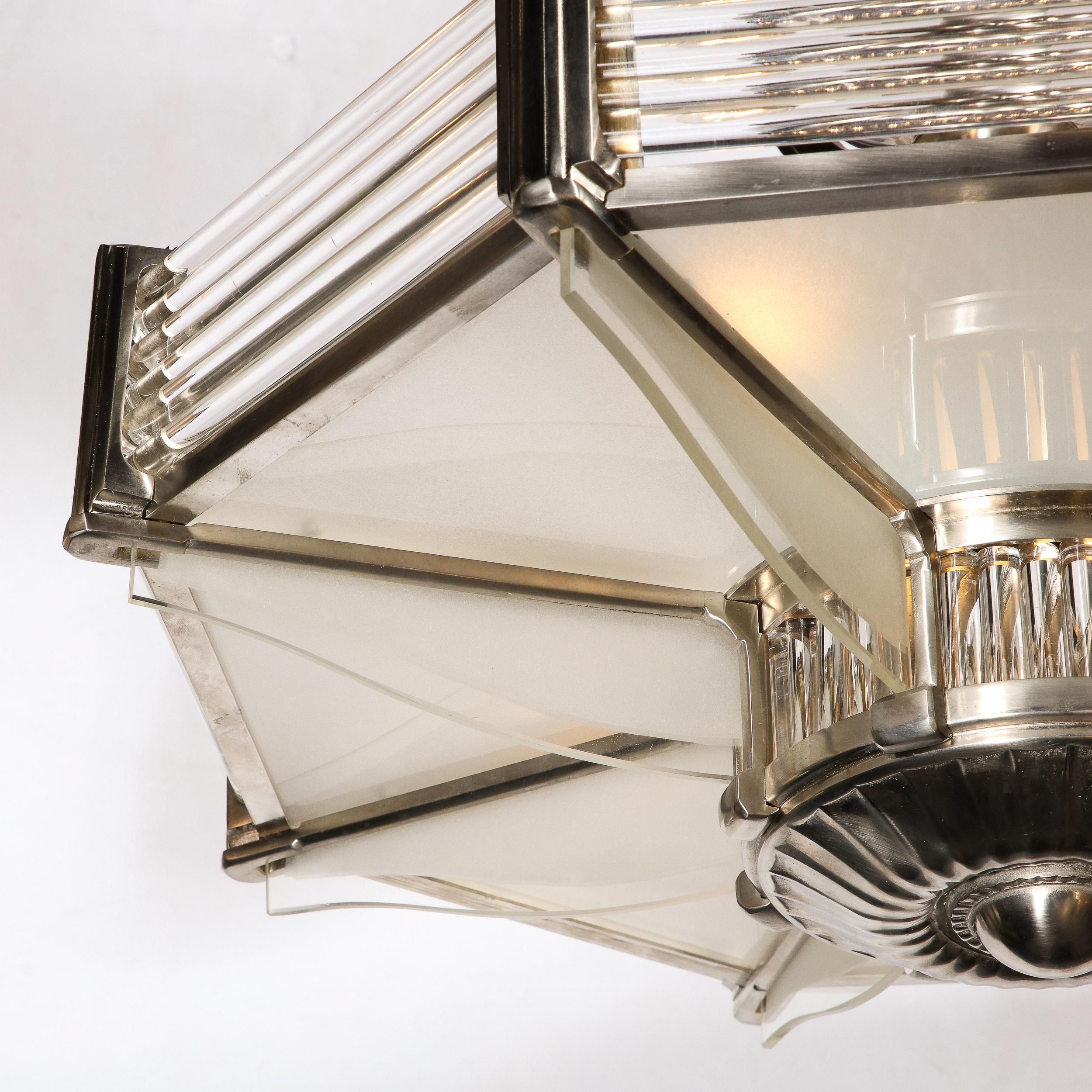 Art Deco Chandelier in Satin Nickel & Transparent Glass Rods by Atelier Petitot 4