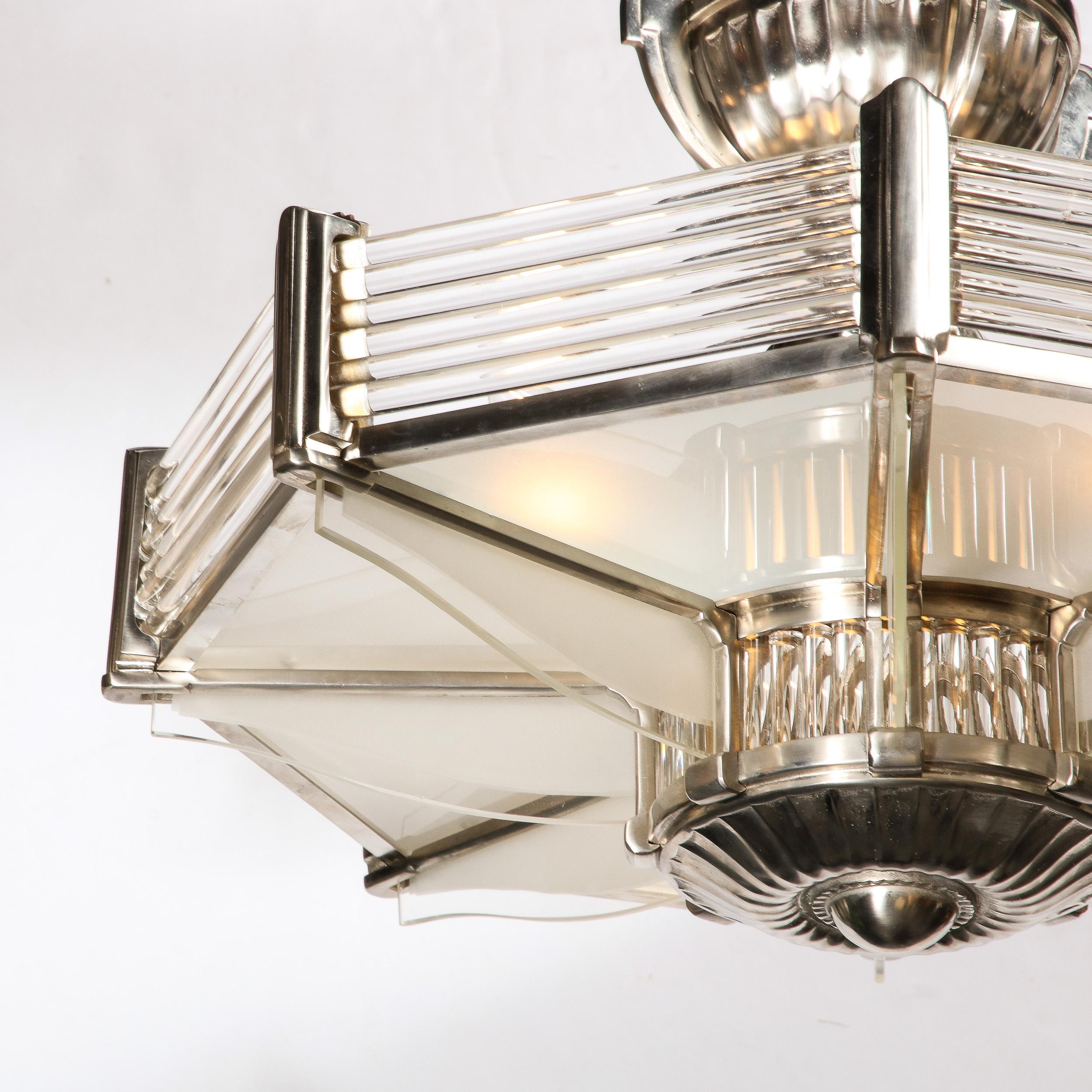 Art Deco Chandelier in Satin Nickel & Transparent Glass Rods by Atelier Petitot 7