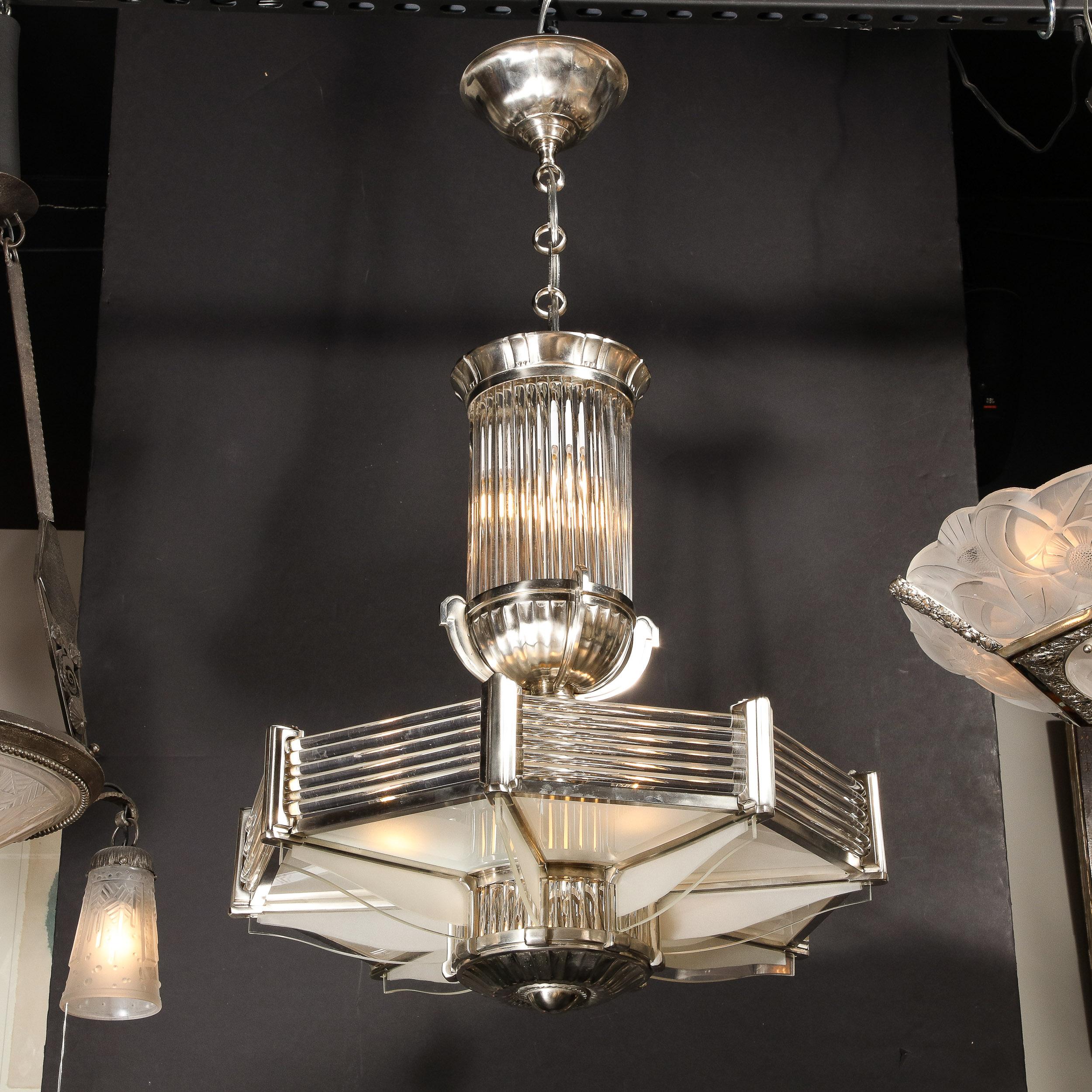 Art Deco Chandelier in Satin Nickel & Transparent Glass Rods by Atelier Petitot 8