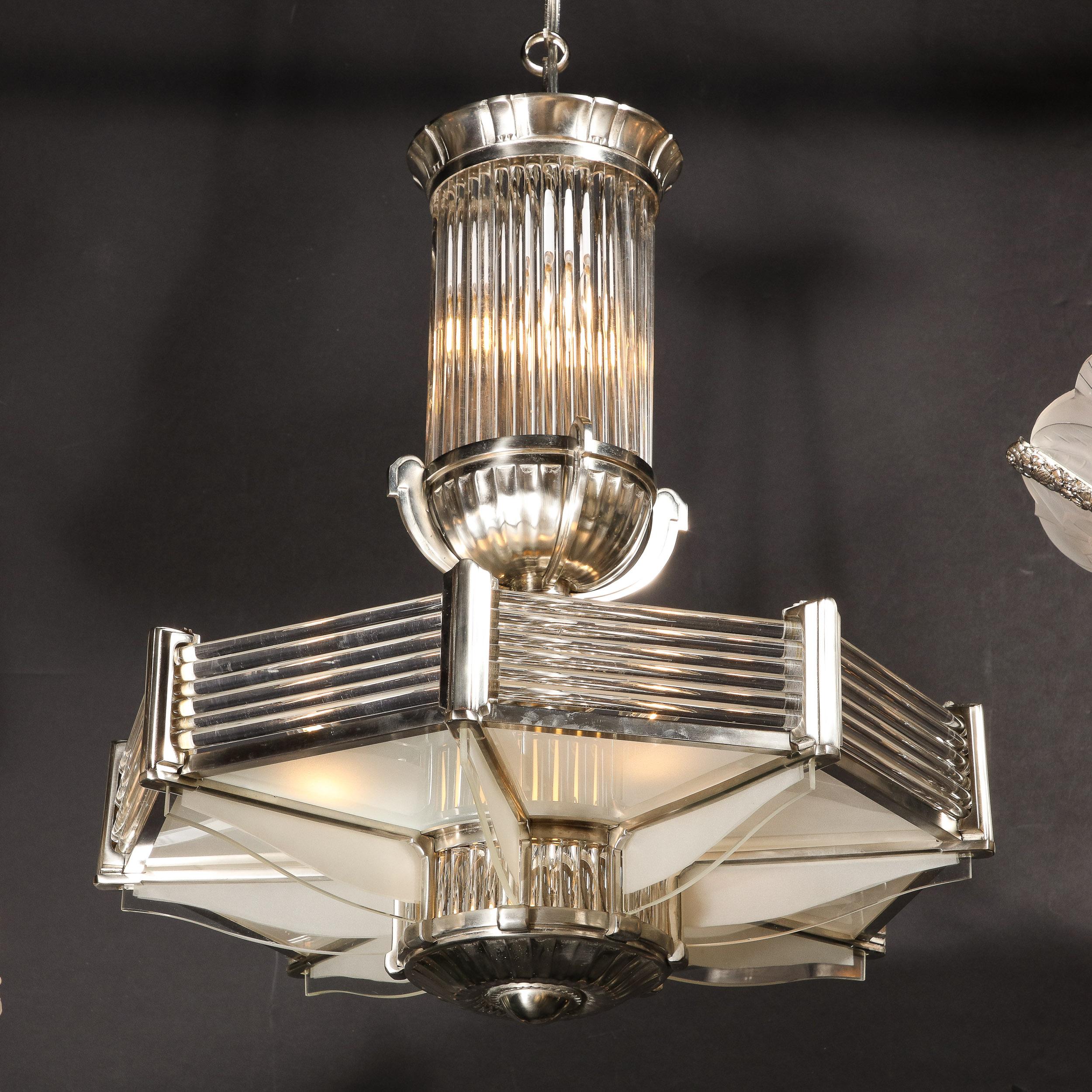 Art Deco Chandelier in Satin Nickel & Transparent Glass Rods by Atelier Petitot 9