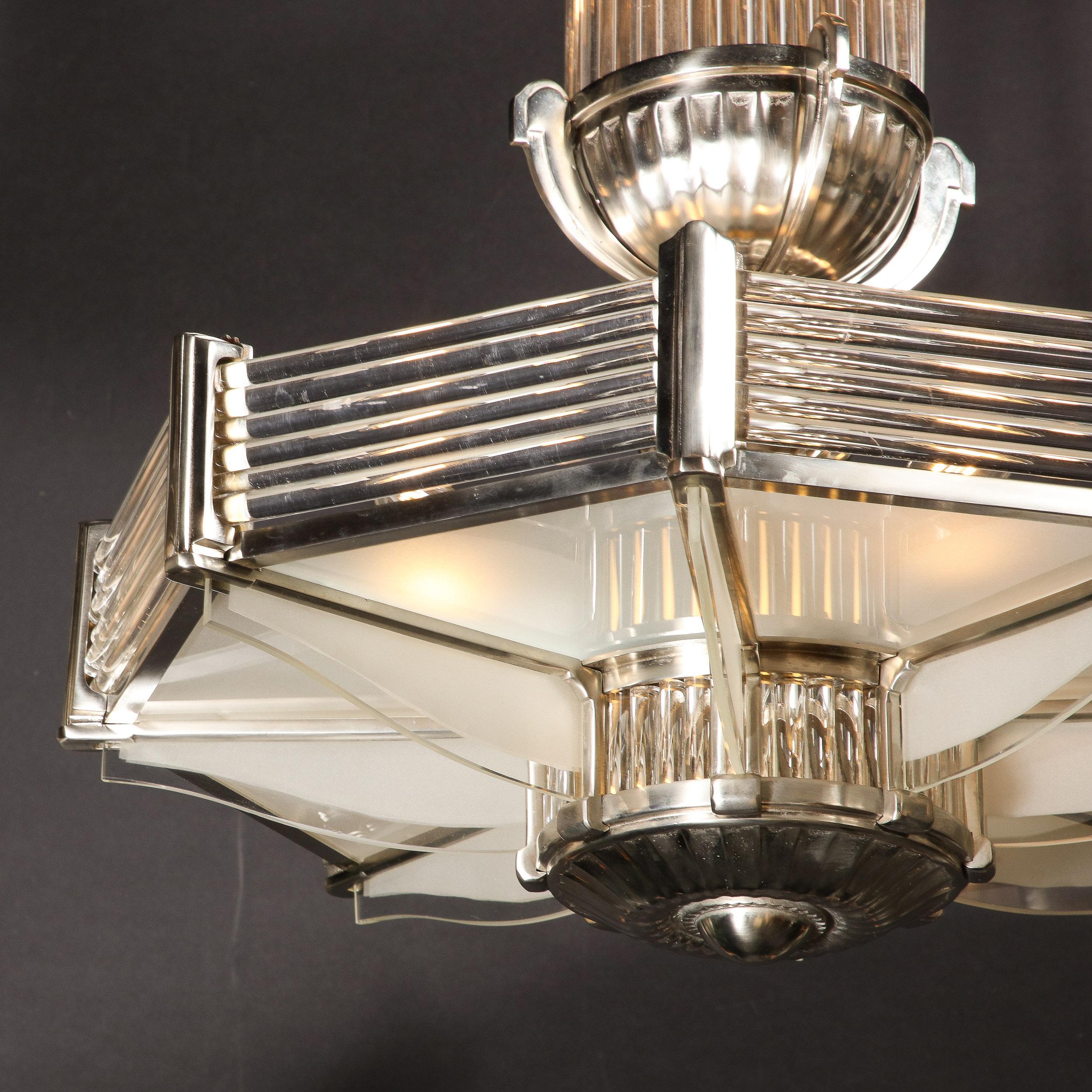 Art Deco Chandelier in Satin Nickel & Transparent Glass Rods by Atelier Petitot 10