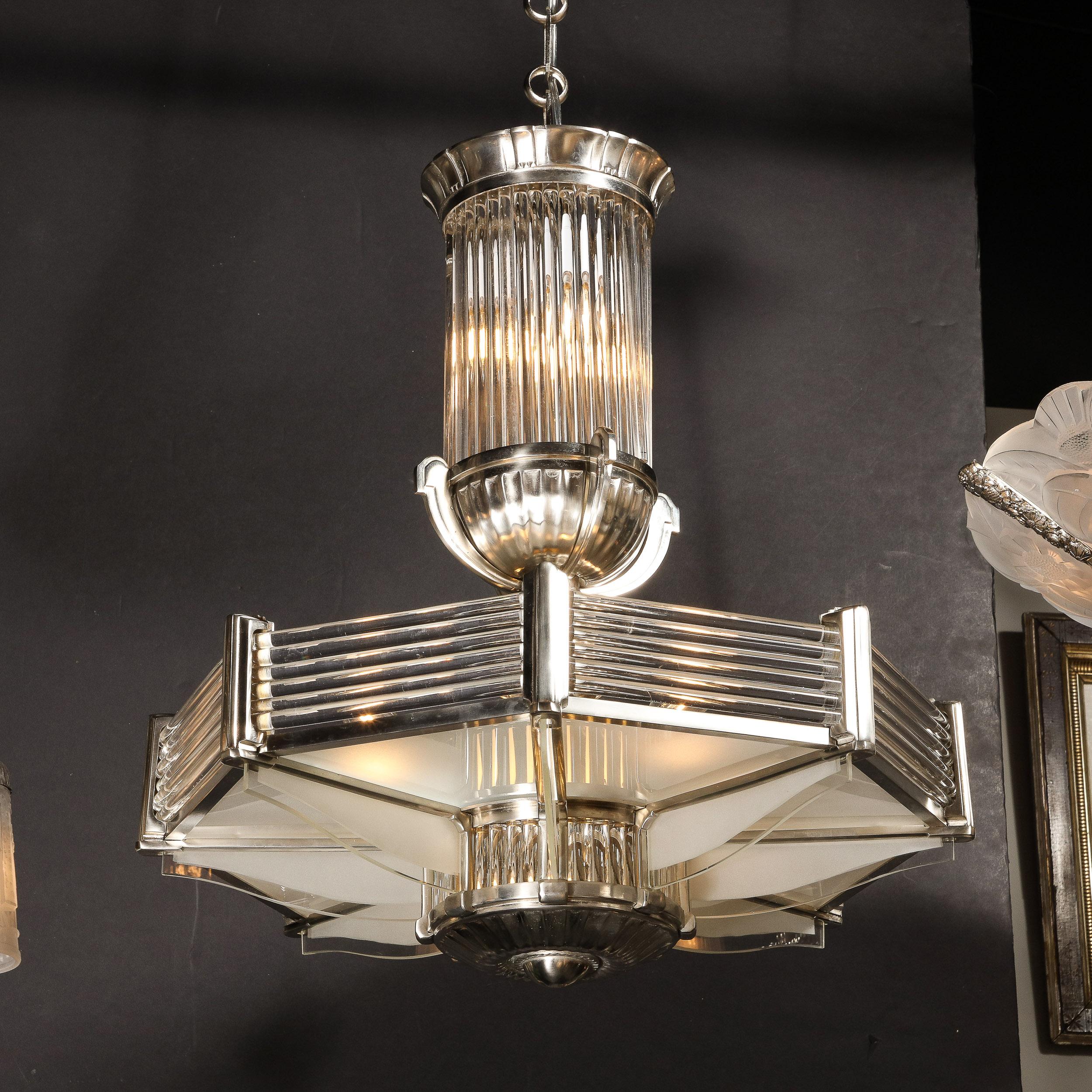 Art Deco Chandelier in Satin Nickel & Transparent Glass Rods by Atelier Petitot 12