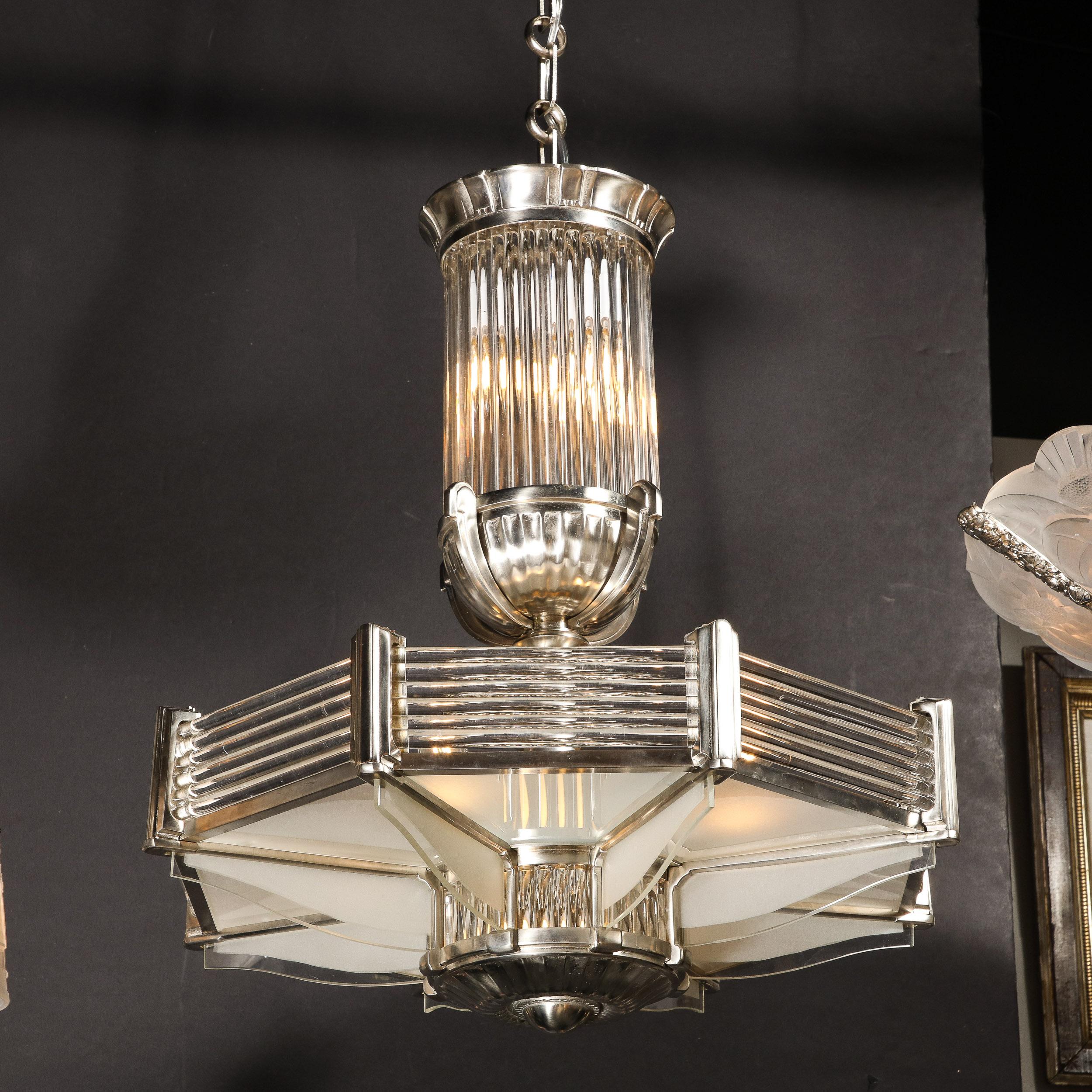 Art Deco Chandelier in Satin Nickel & Transparent Glass Rods by Atelier Petitot 14