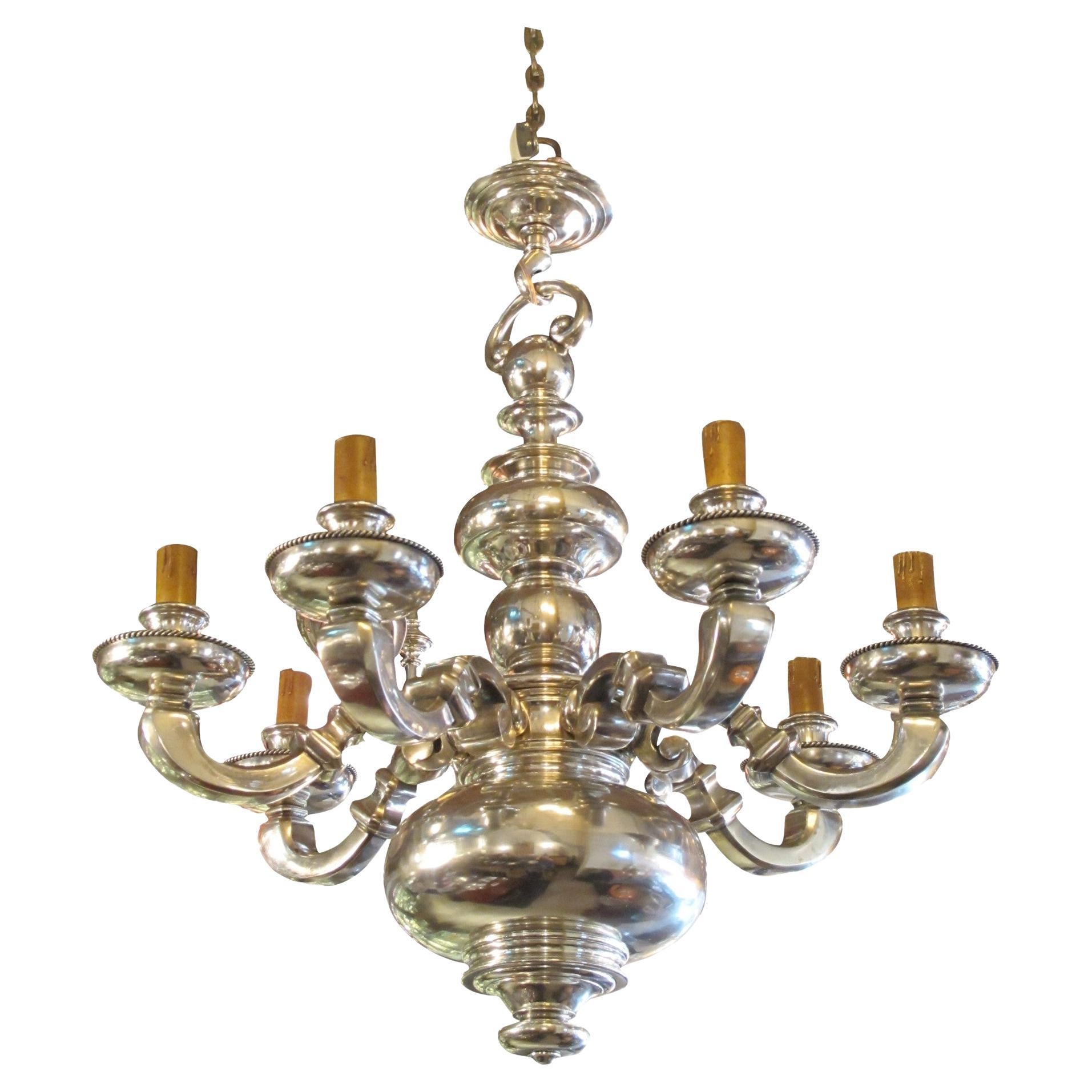 Art Deco Chandelier in Silver Plated Bronze, 1930 For Sale