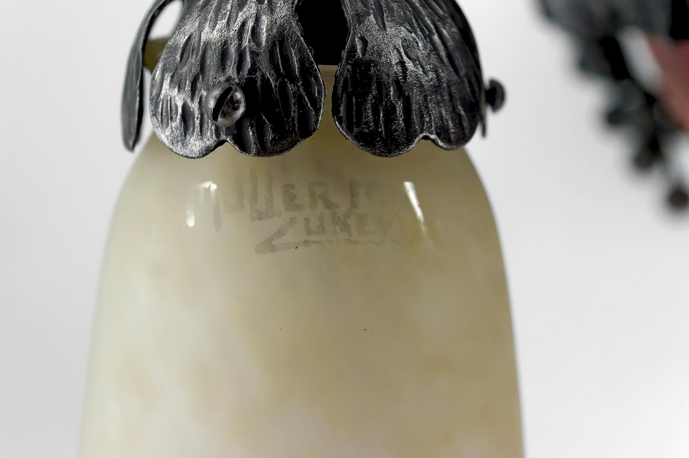 Art Deco Chandelier in Wrought Iron and Blown Glass, Muller Frères, France, 1920 For Sale 6