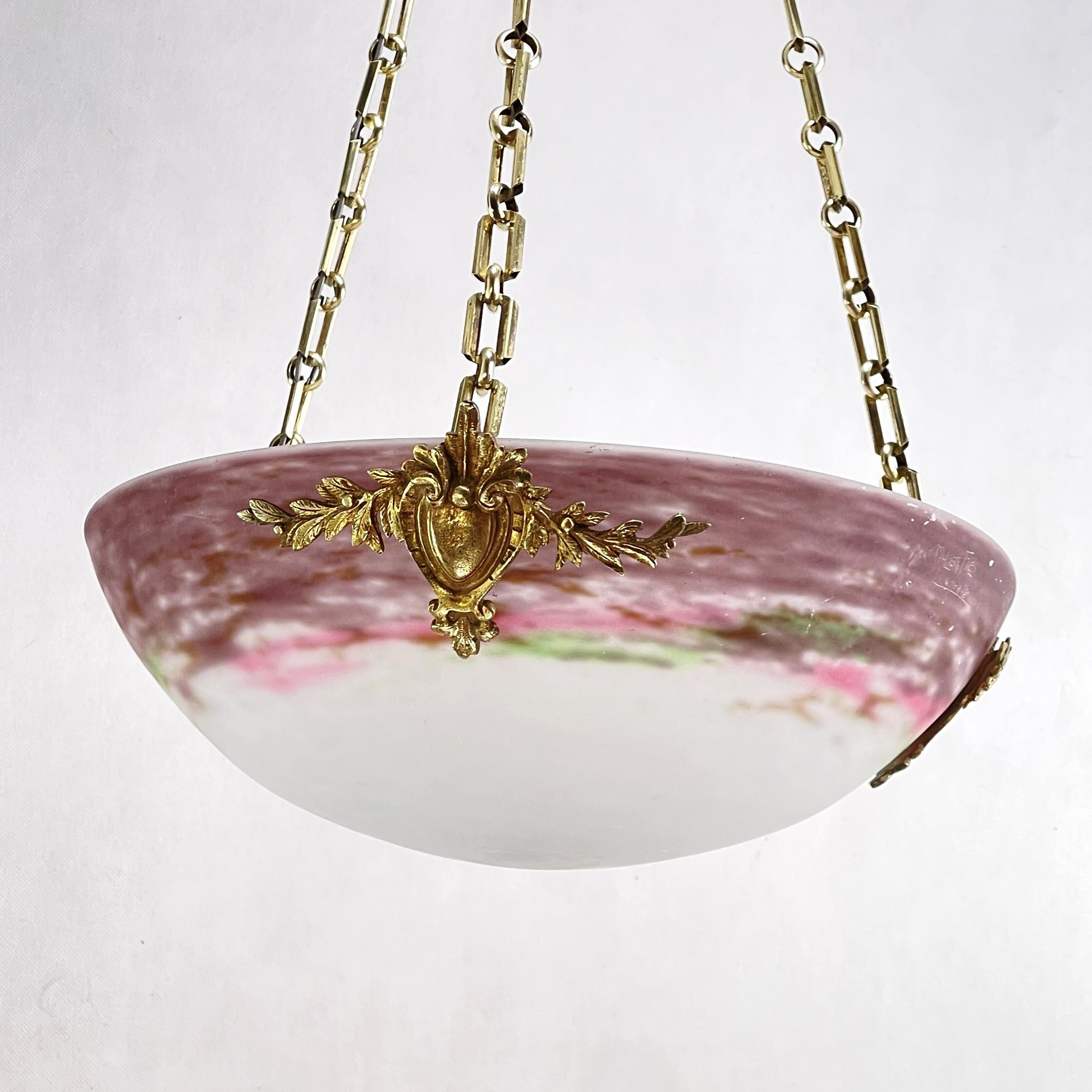 Art Deco Chandelier Muller Fréres Ceiling Lamp, Violett and White, 1930s In Good Condition For Sale In Saarburg, RP