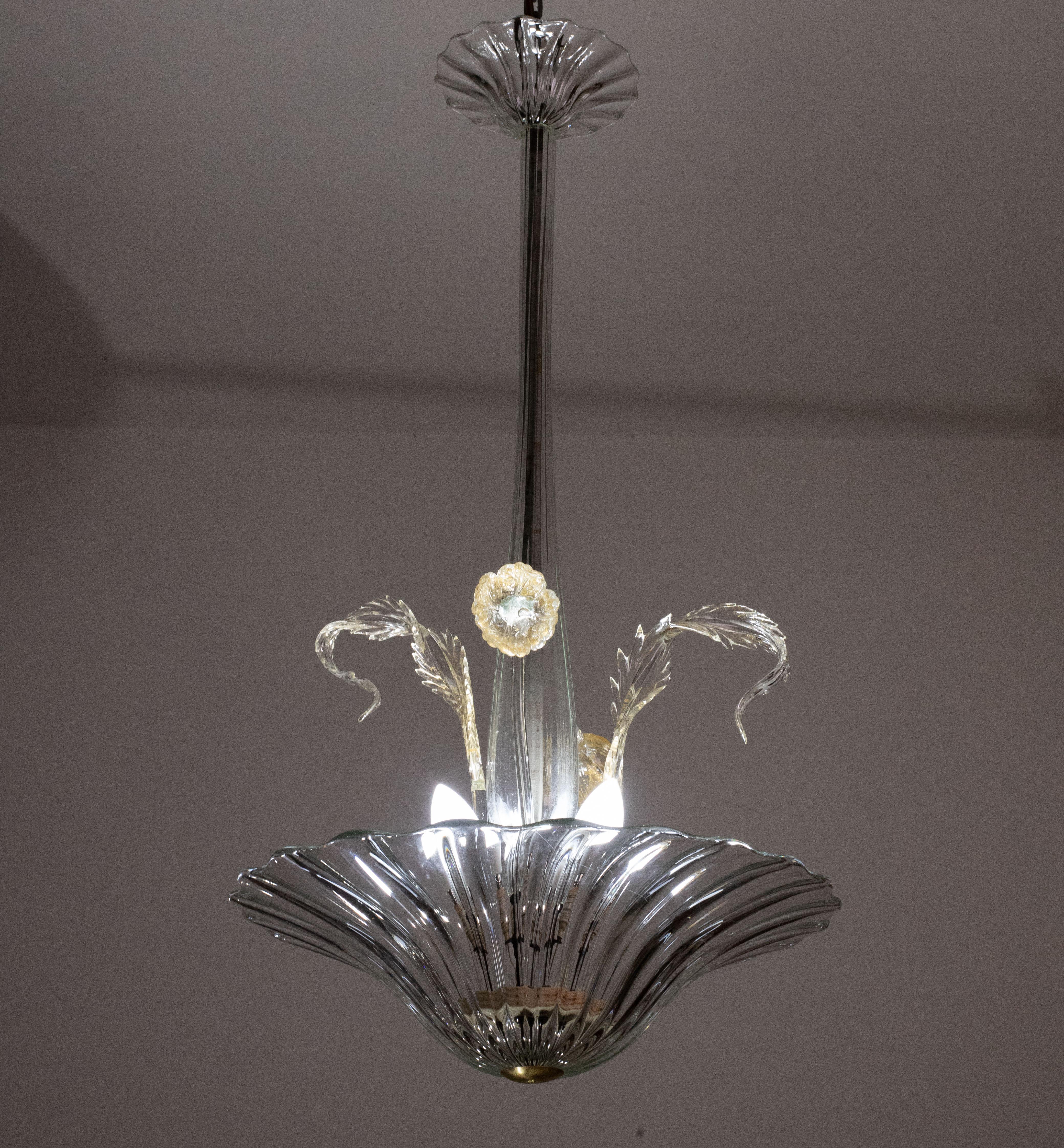 Lustre Art Decò en verre de Murano, années 1950 en vente 3