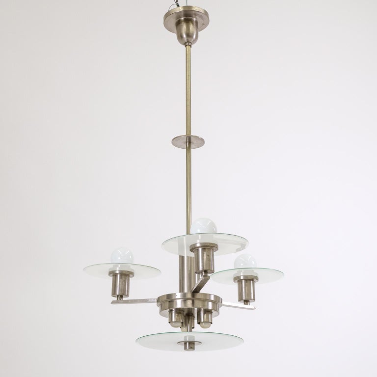 Art Deco Chandelier Nickel And Glass Circa 1930 For At 1stdibs Exceptional Art Deco Chandelier From The 1930s Made Entirely Of Nickelled Brass With Unusual Glass