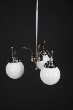 Art Deco Chandelier, Nickel-Plated, 3-Flame Design, 1920s, Rewired