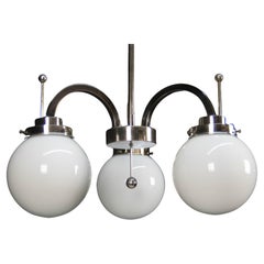 Art Deco Chandelier, Nickel-Plated, 3-Flame Design, 1920s, Rewired