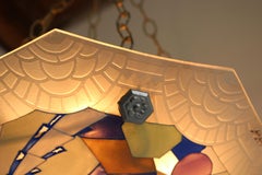 Art Deco Chandelier / Pendant by Loys Lucha French Antique Geometric 1930 Enamel