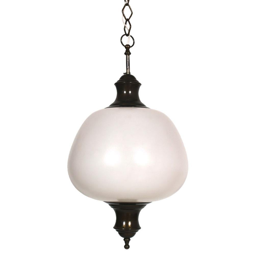 Italian Art Deco Chandelier Pendant Lattimo Glass Sphere with Brass, Venini Attributed