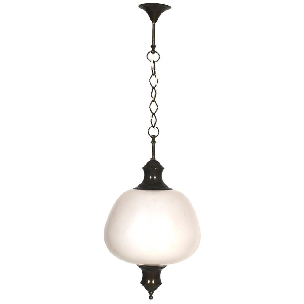 Art Deco Chandelier Pendant Lattimo Glass Sphere with Brass, Venini Attributed