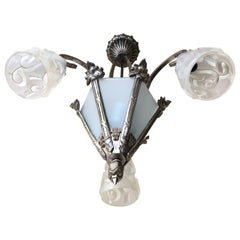 Art Deco Chandelier Pendant Light 'Degue circa 1930' French