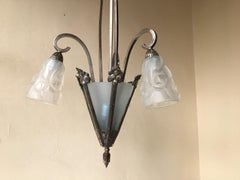 Art Deco Chandelier Pendant Light 'Degue circa 1930' French