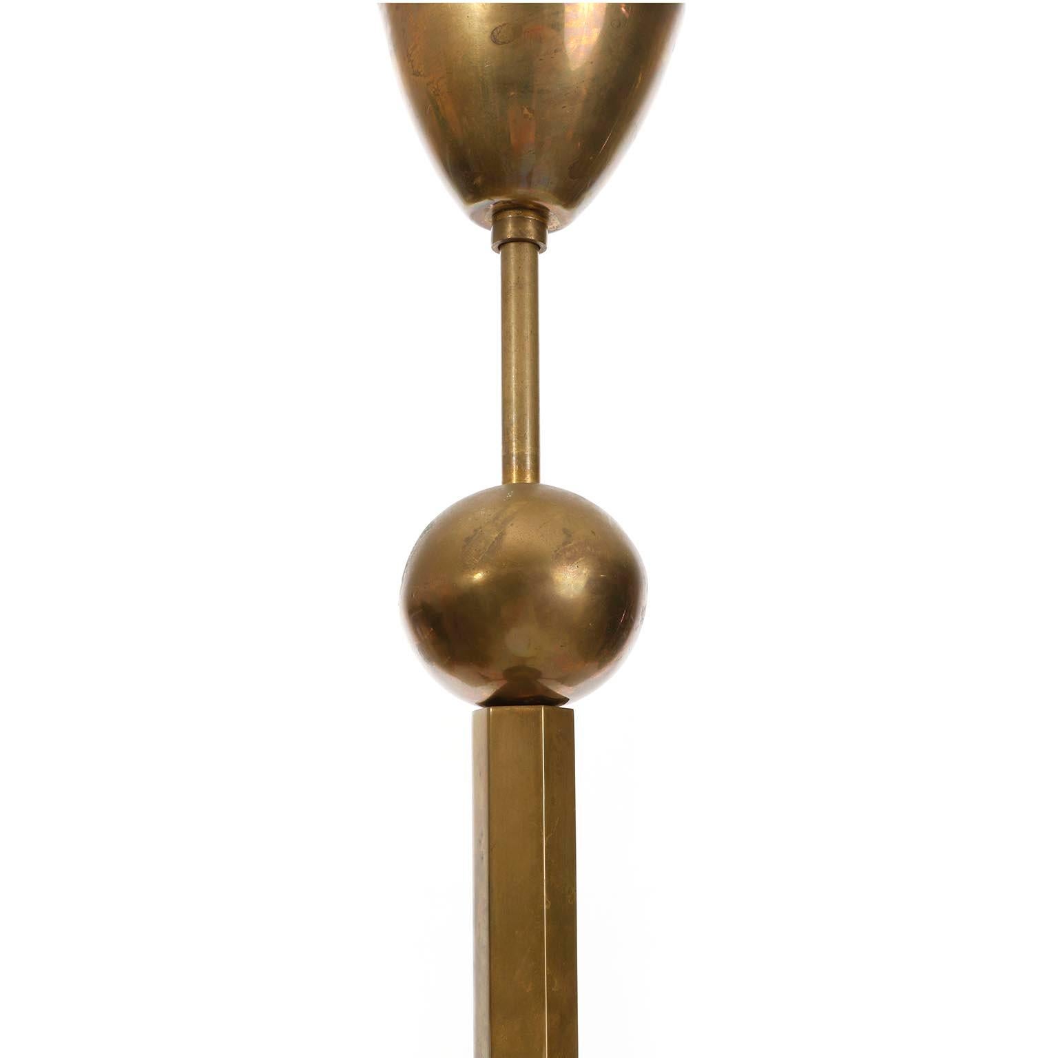 Art Deco Chandelier Pendant, Opal Glass Bronze Patinated Brass, Sweden, 1930s For Sale 2