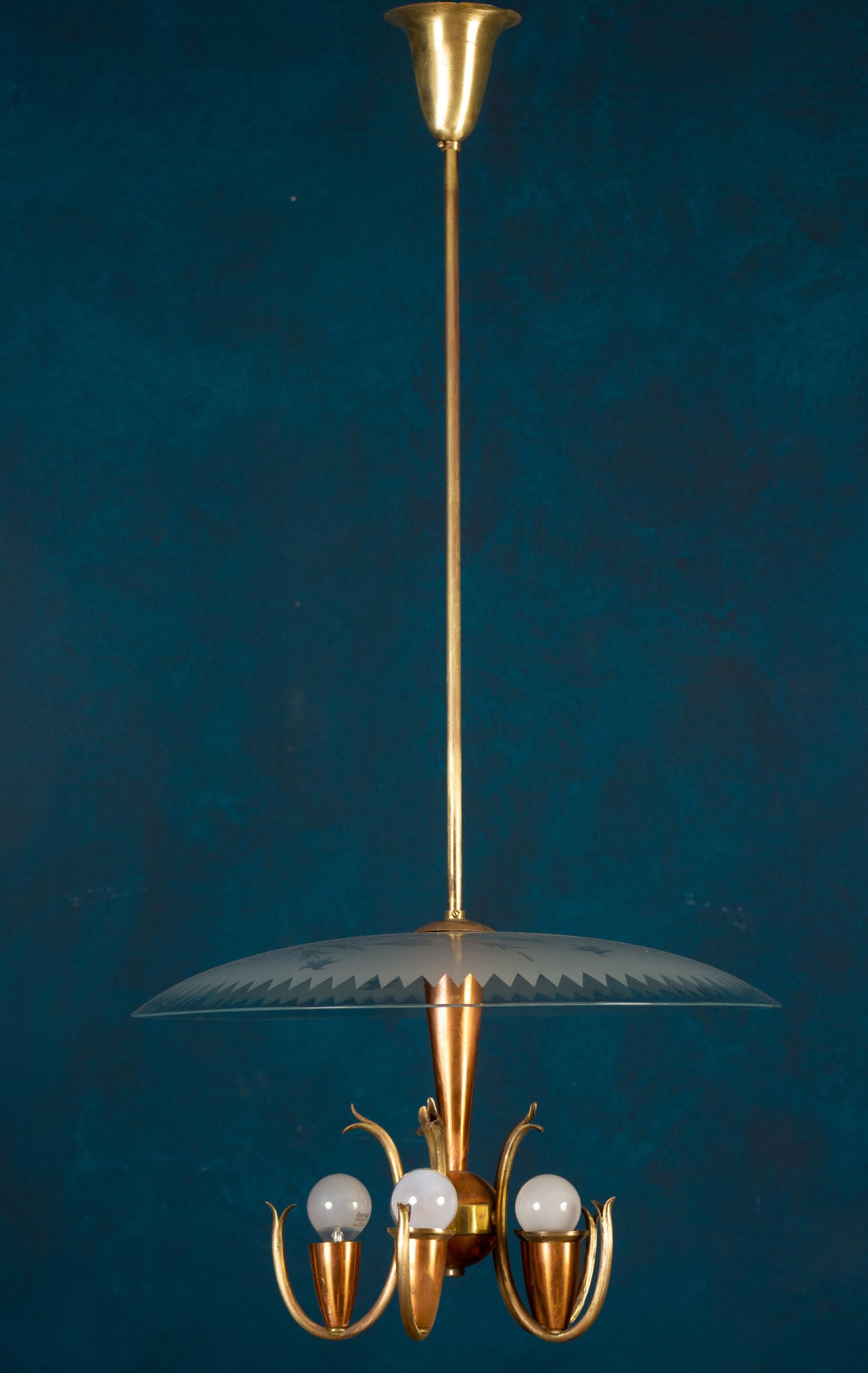 Italian Art Deco Chandelier Pietro Chiesa Style for Fontana Arte, Italy, 1940 For Sale