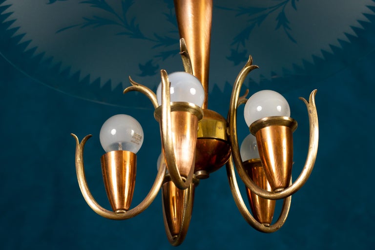 Mid-20th Century Art Deco Chandelier Pietro Chiesa Style for Fontana Arte, Italy, 1940 For Sale