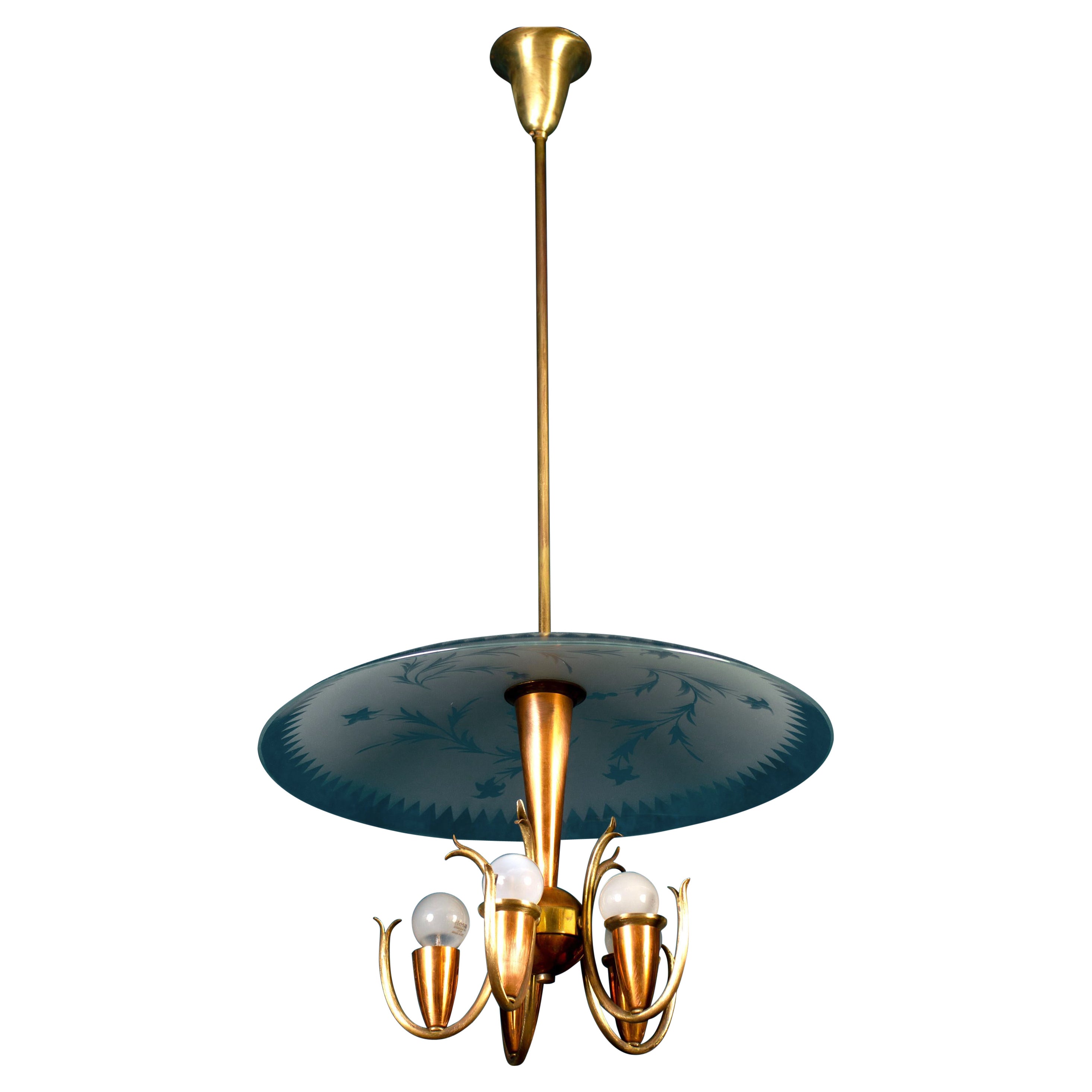 Art Deco Chandelier Pietro Chiesa Style for Fontana Arte, Italy, 1940