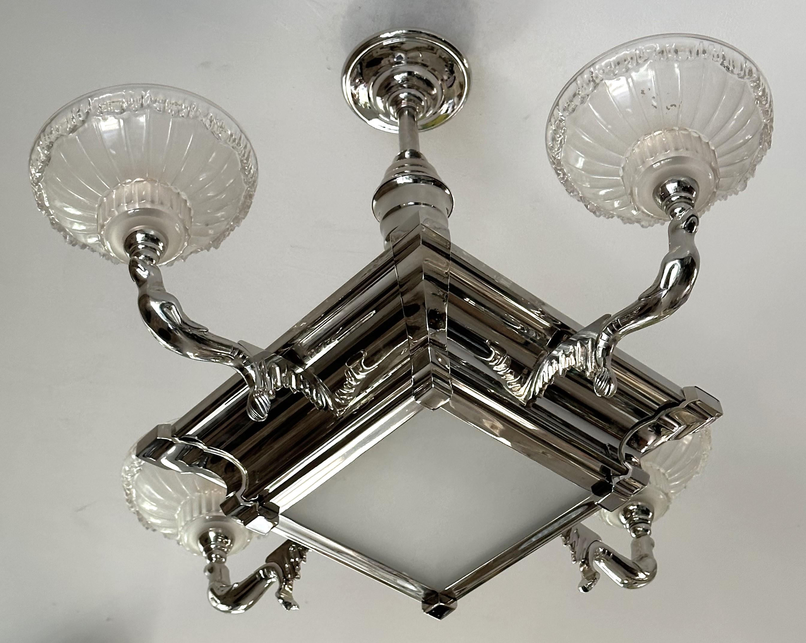 Art Deco Chandelier Seals Boris Lacroix for Petitot, France 1935 For Sale 4