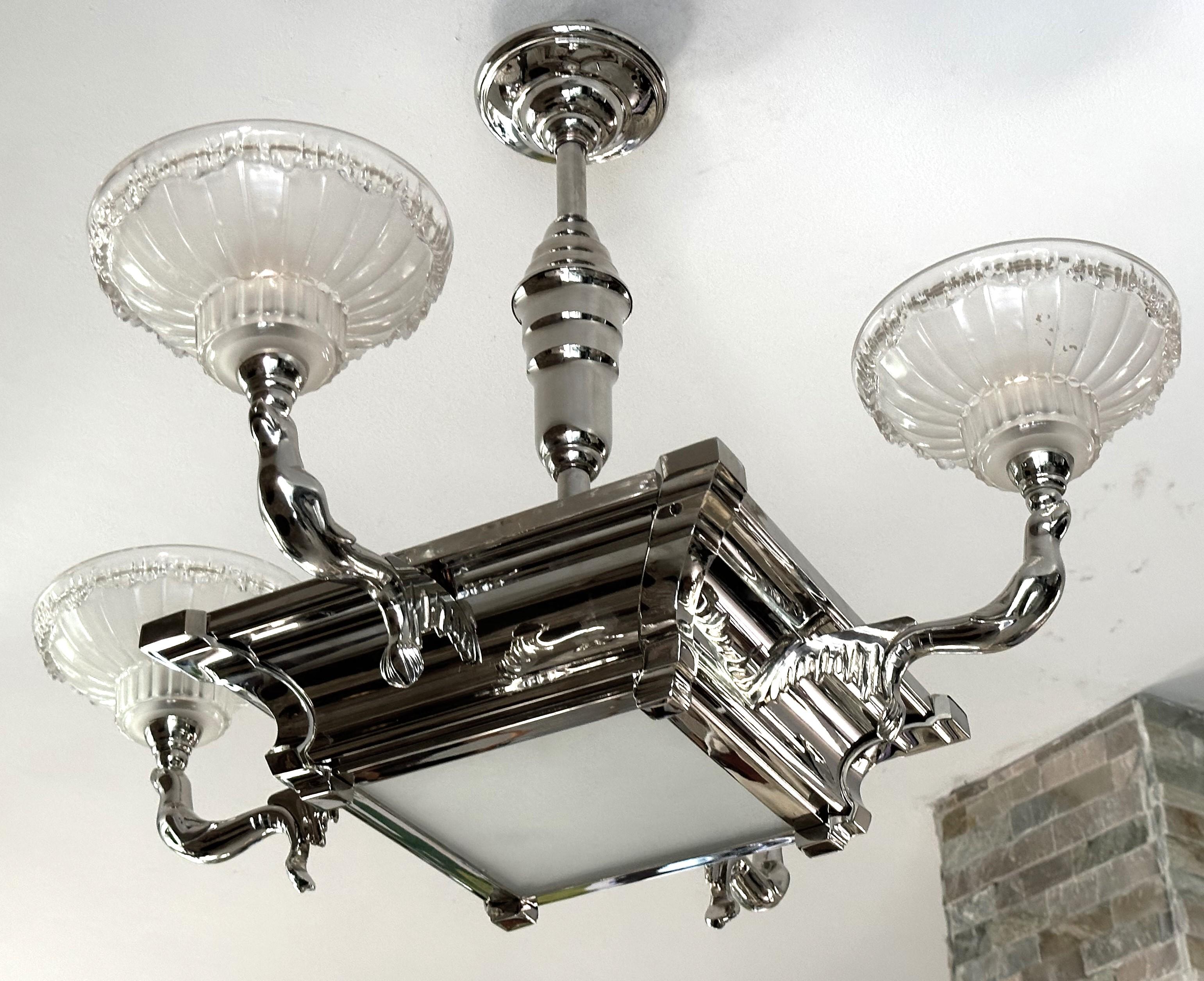 Art Deco Chandelier Seals Boris Lacroix for Petitot, France 1935 For Sale 5