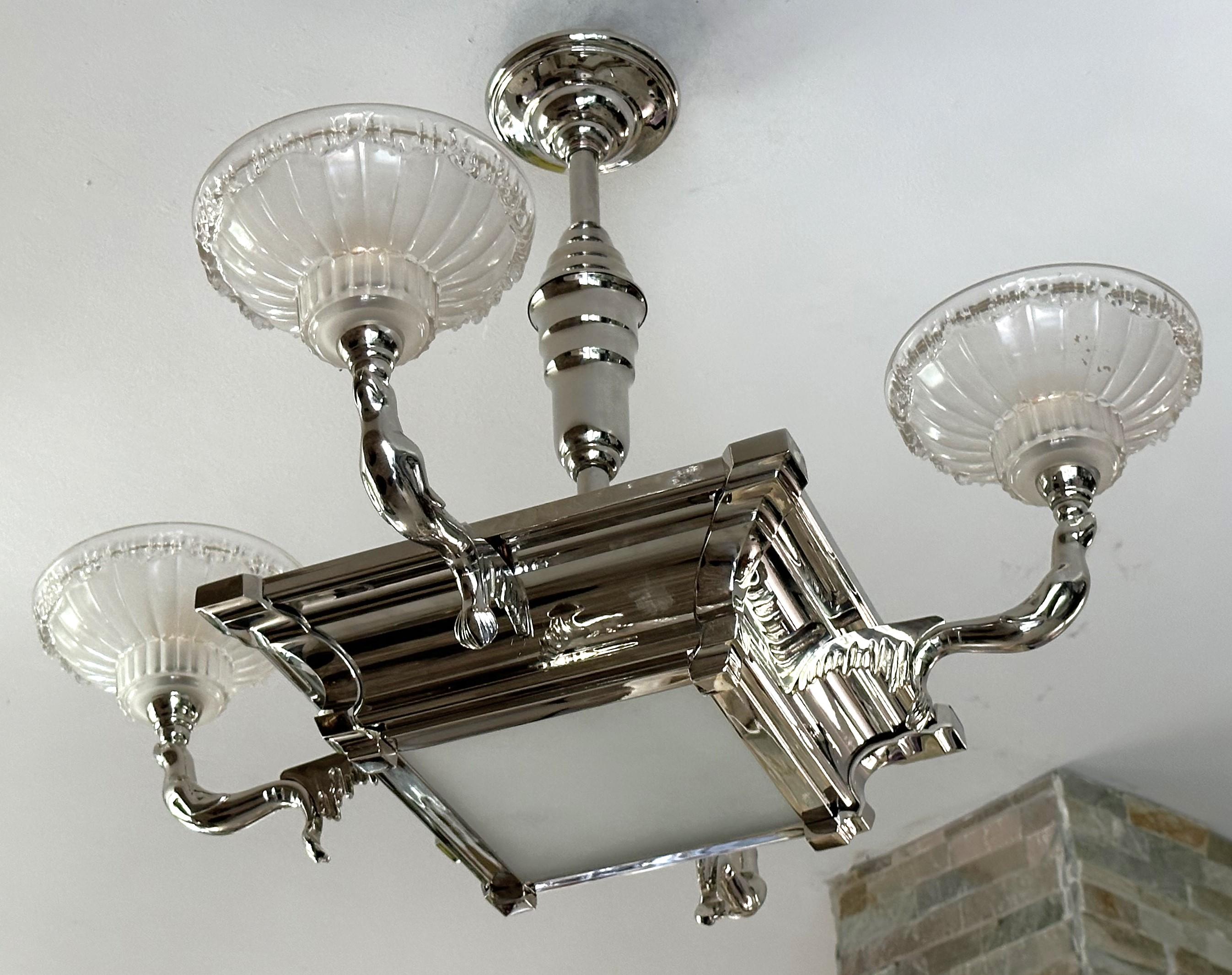 Art Deco Chandelier Seals Boris Lacroix for Petitot, France 1935 For Sale 13