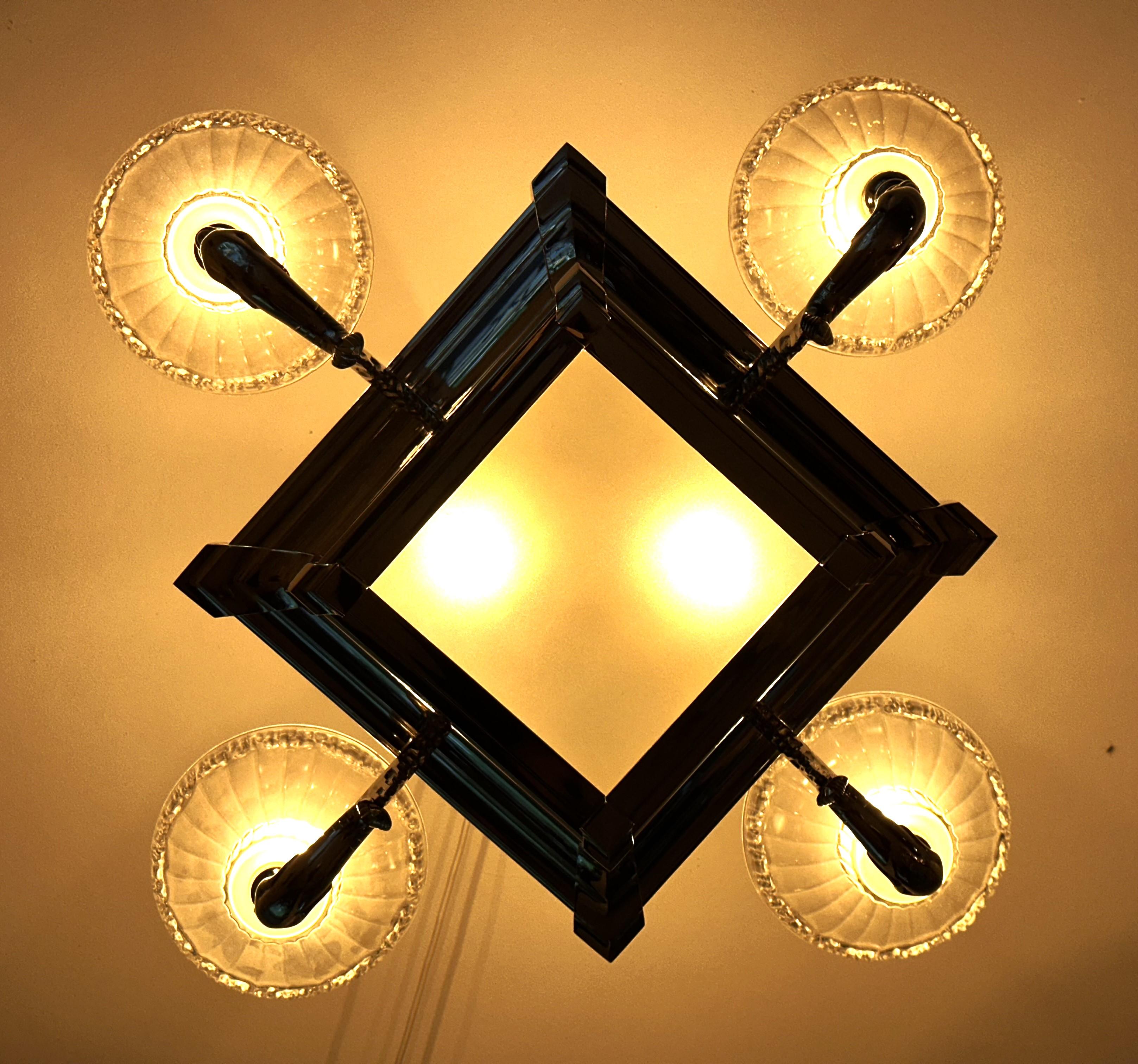 Art Deco Chandelier Seals Boris Lacroix for Petitot, France 1935 In Good Condition For Sale In Saarbruecken, DE