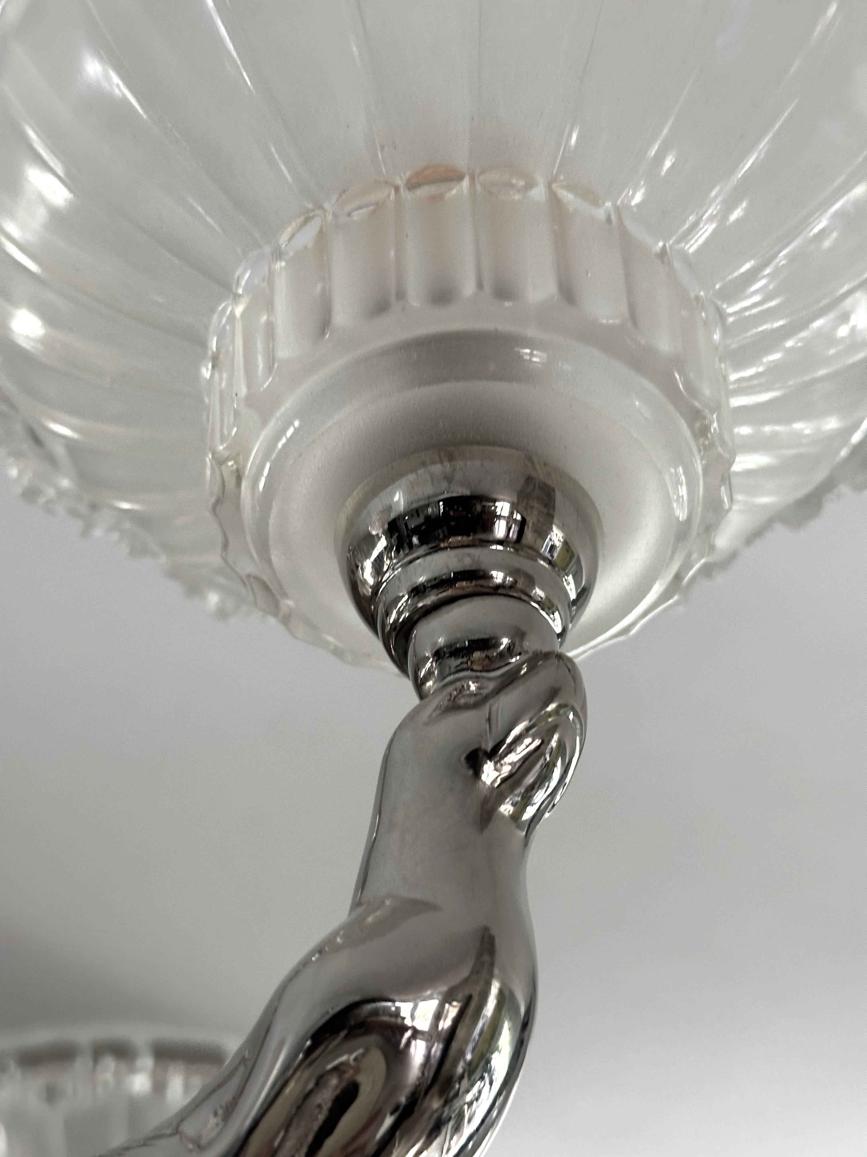 Art Deco Chandelier Seals Boris Lacroix for Petitot, France 1935 For Sale 2