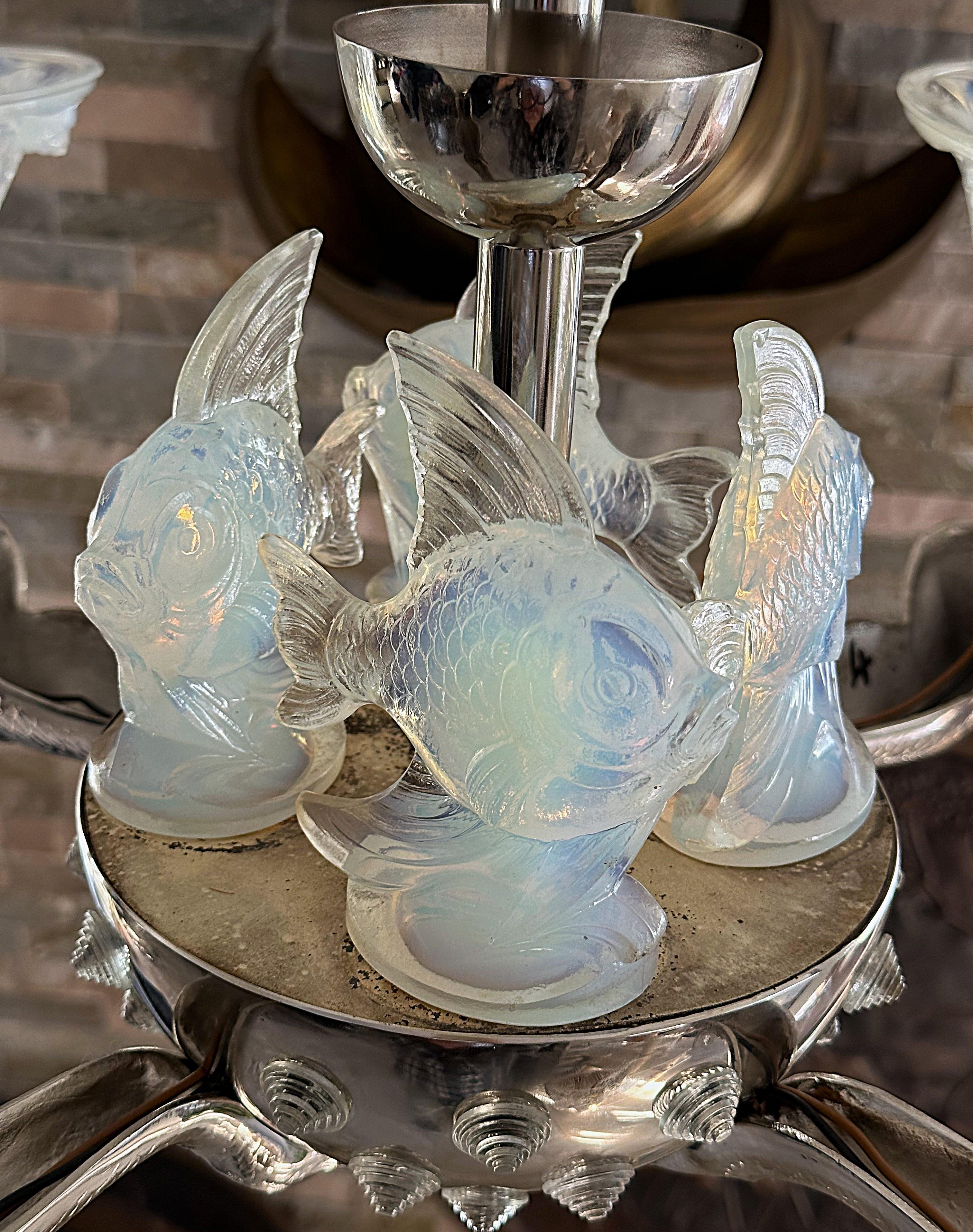 Art Deco Chandelier signed Boris Lacroix, Mermaids, France 1938 For Sale 4