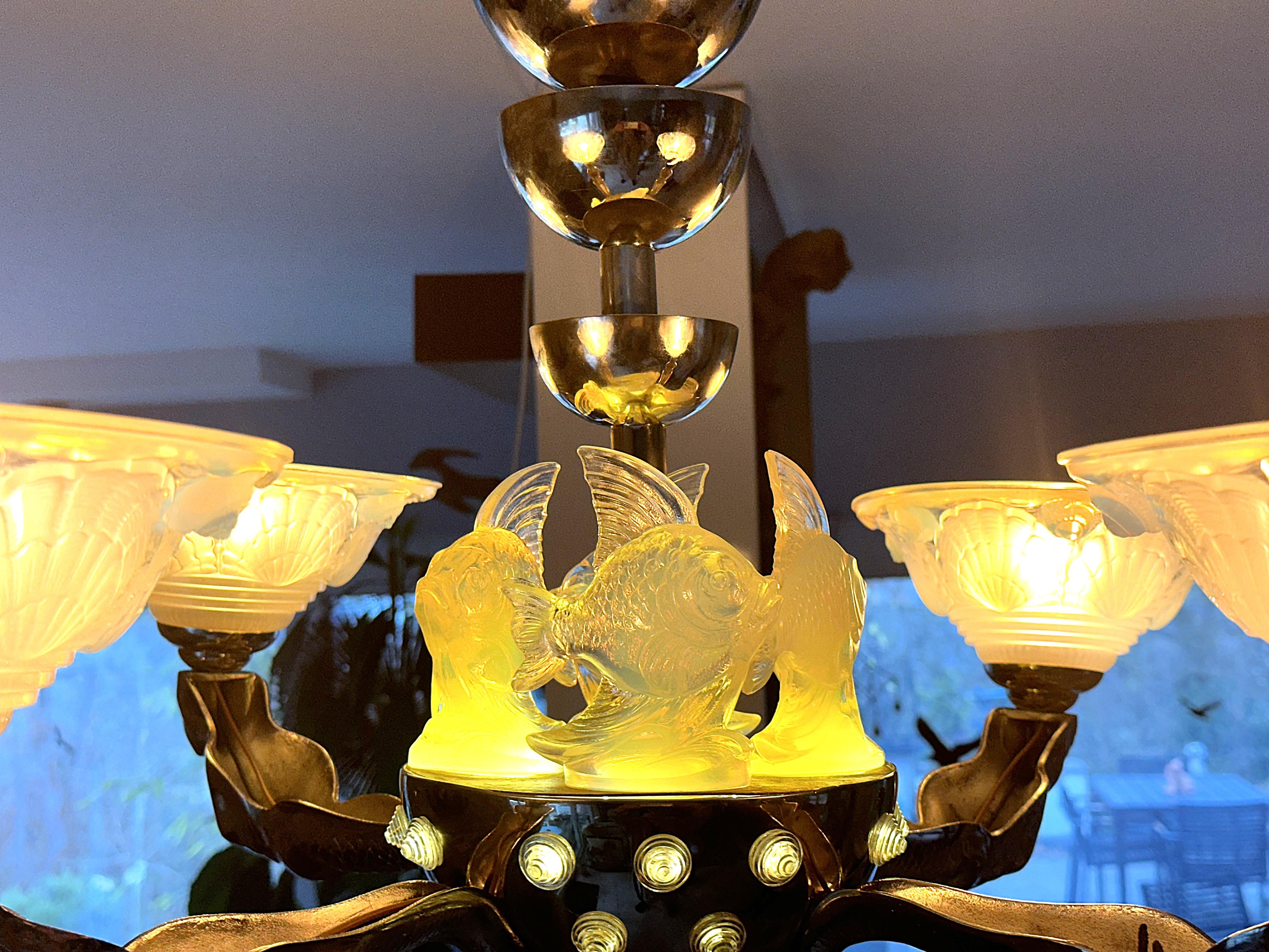 Art Deco Chandelier signed Boris Lacroix, Mermaids, France 1938 For Sale 7