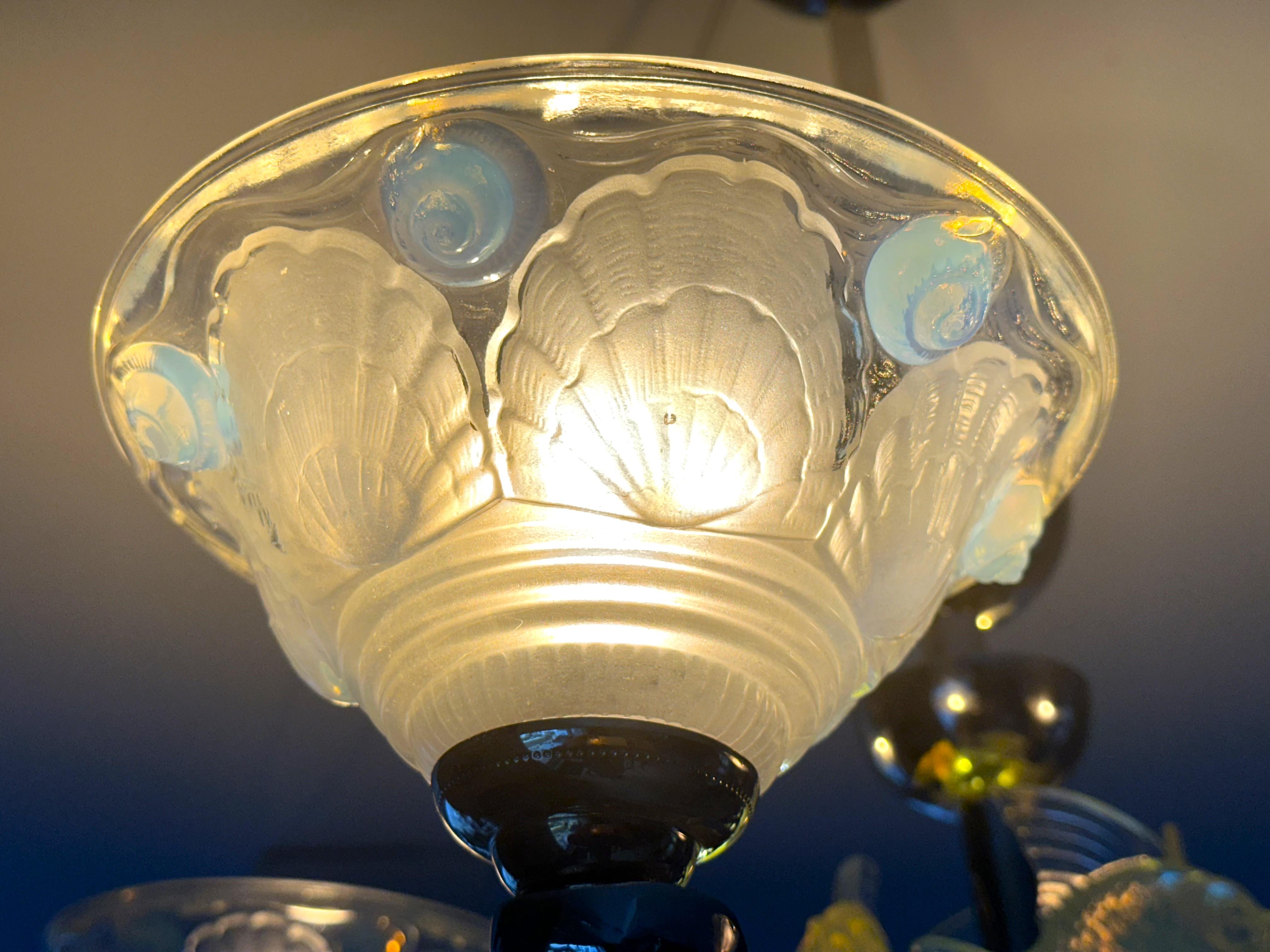 Art Deco Chandelier signed Boris Lacroix, Mermaids, France 1938 For Sale 8