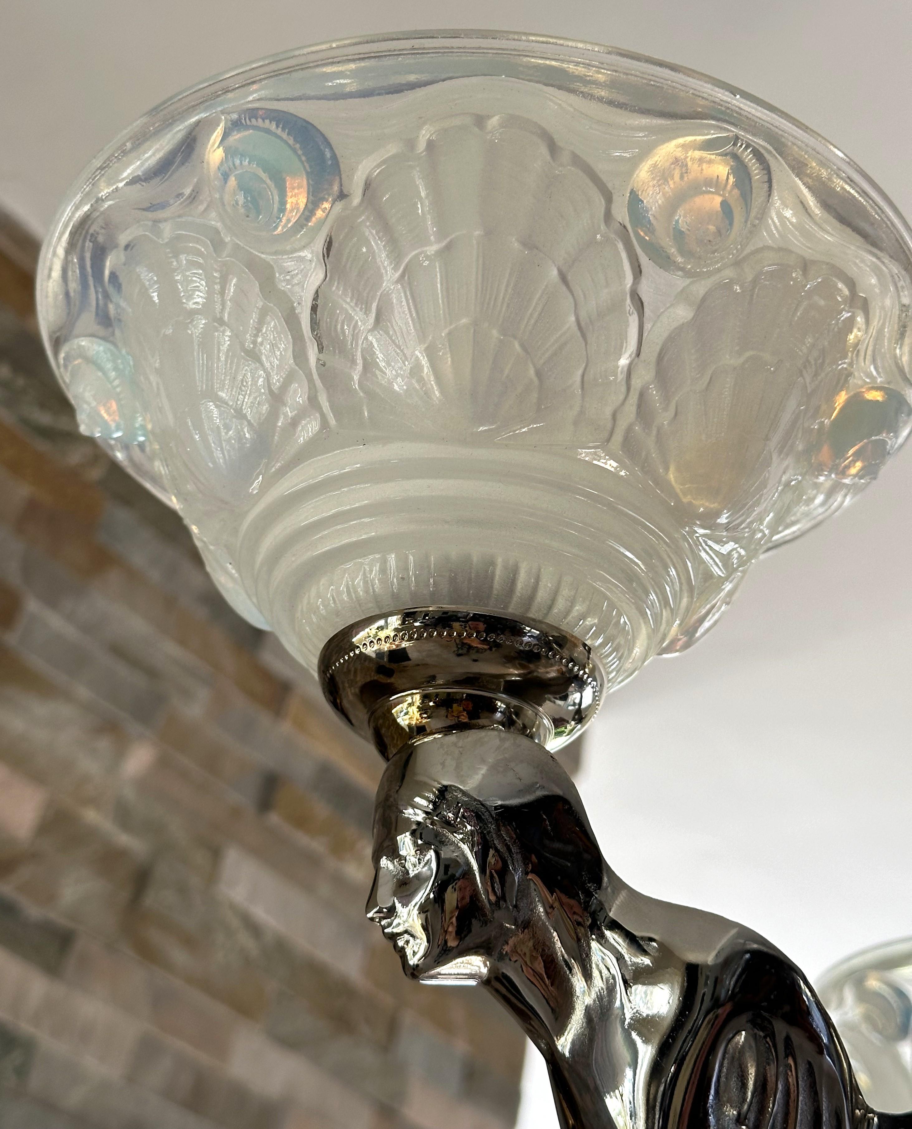 Art Deco Chandelier signed Boris Lacroix, Mermaids, France 1938 For Sale 12