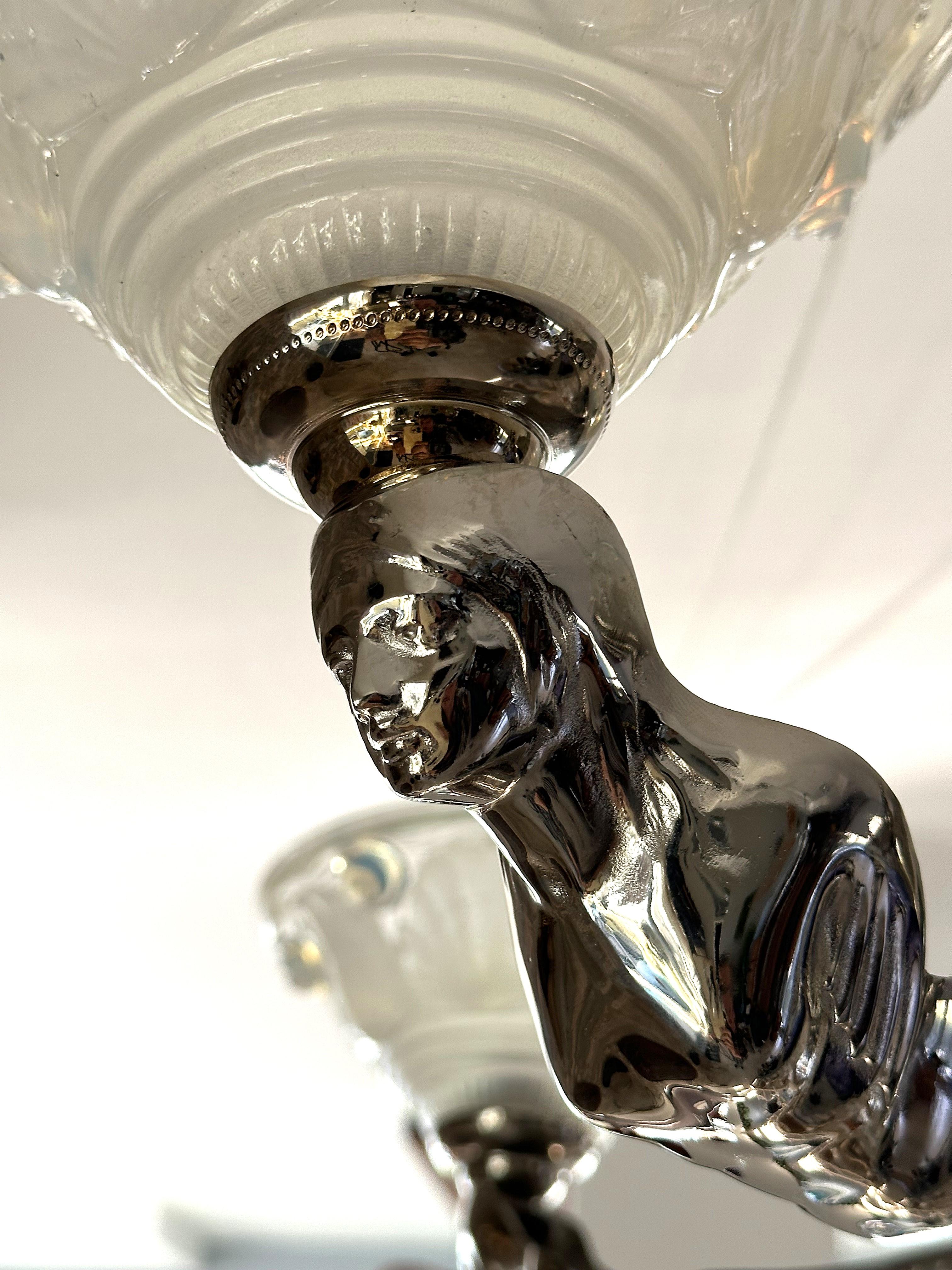 Art Deco Chandelier signed Boris Lacroix, Mermaids, France 1938 For Sale 1