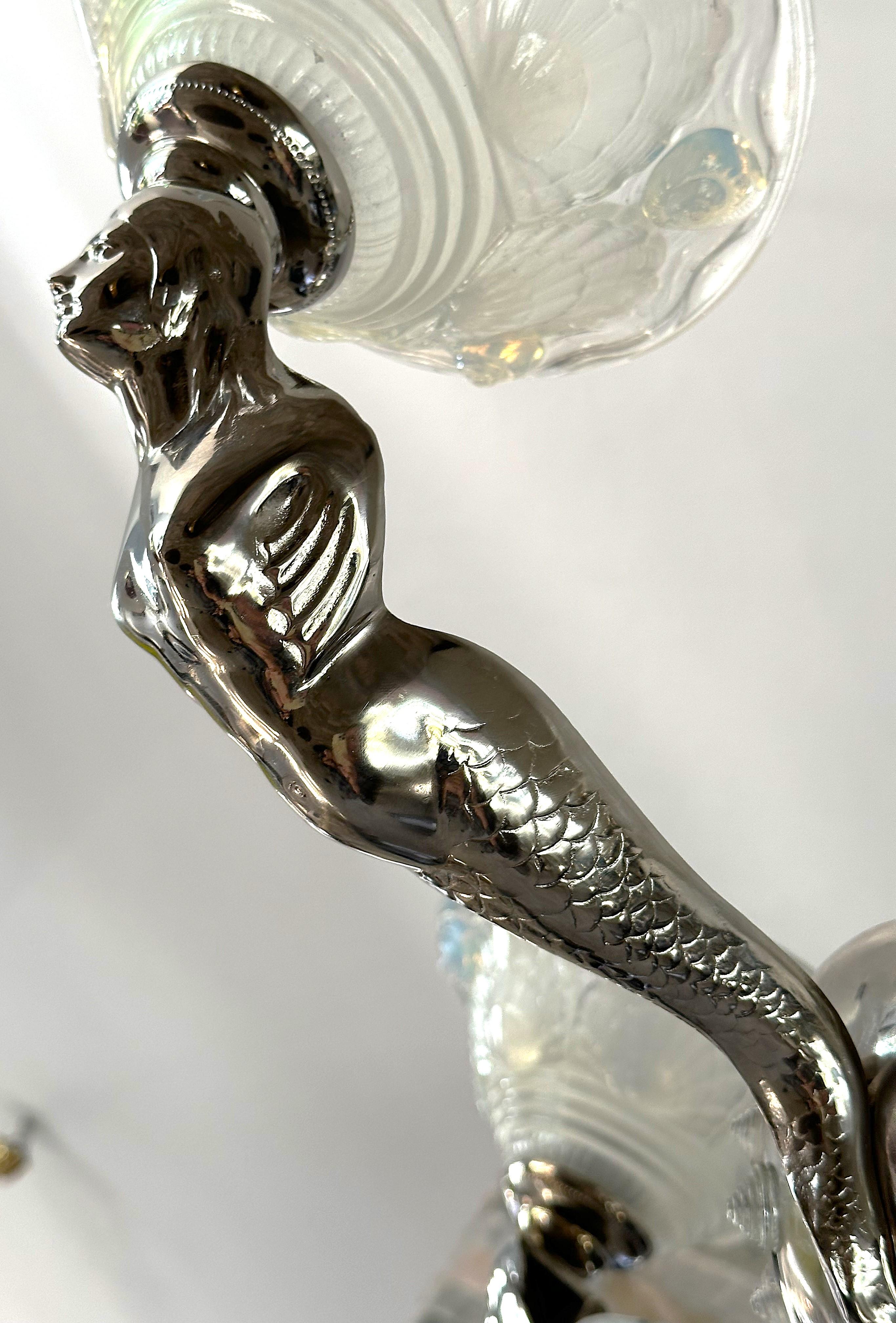 Art Deco Chandelier signed Boris Lacroix, Mermaids, France 1938 For Sale 3