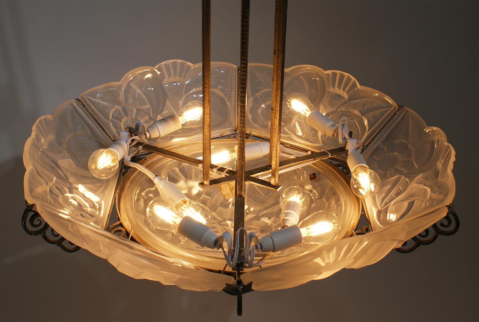 French Art Deco Chandelier Signed Degué For Sale 8