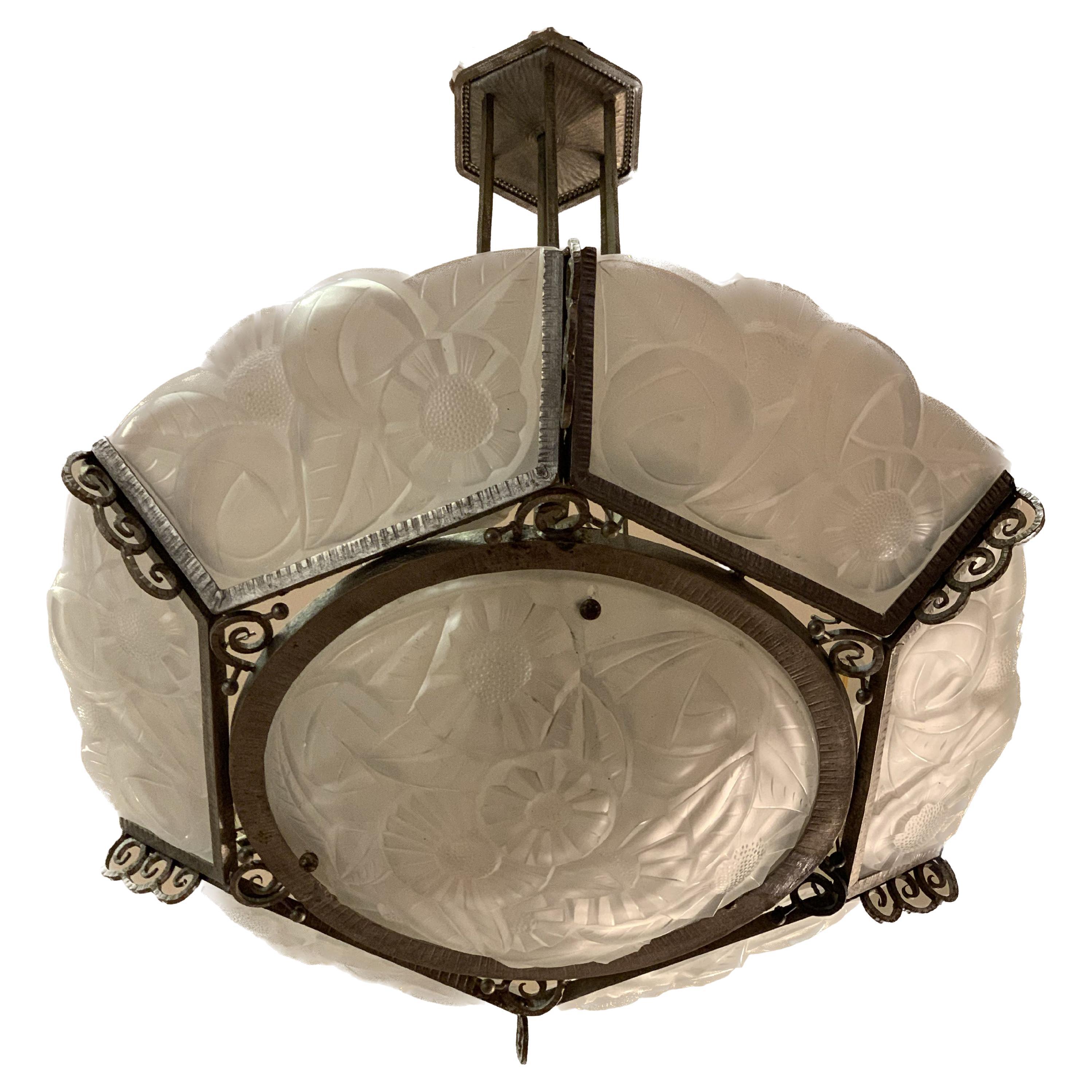 French Art Deco Chandelier Signed Degué For Sale