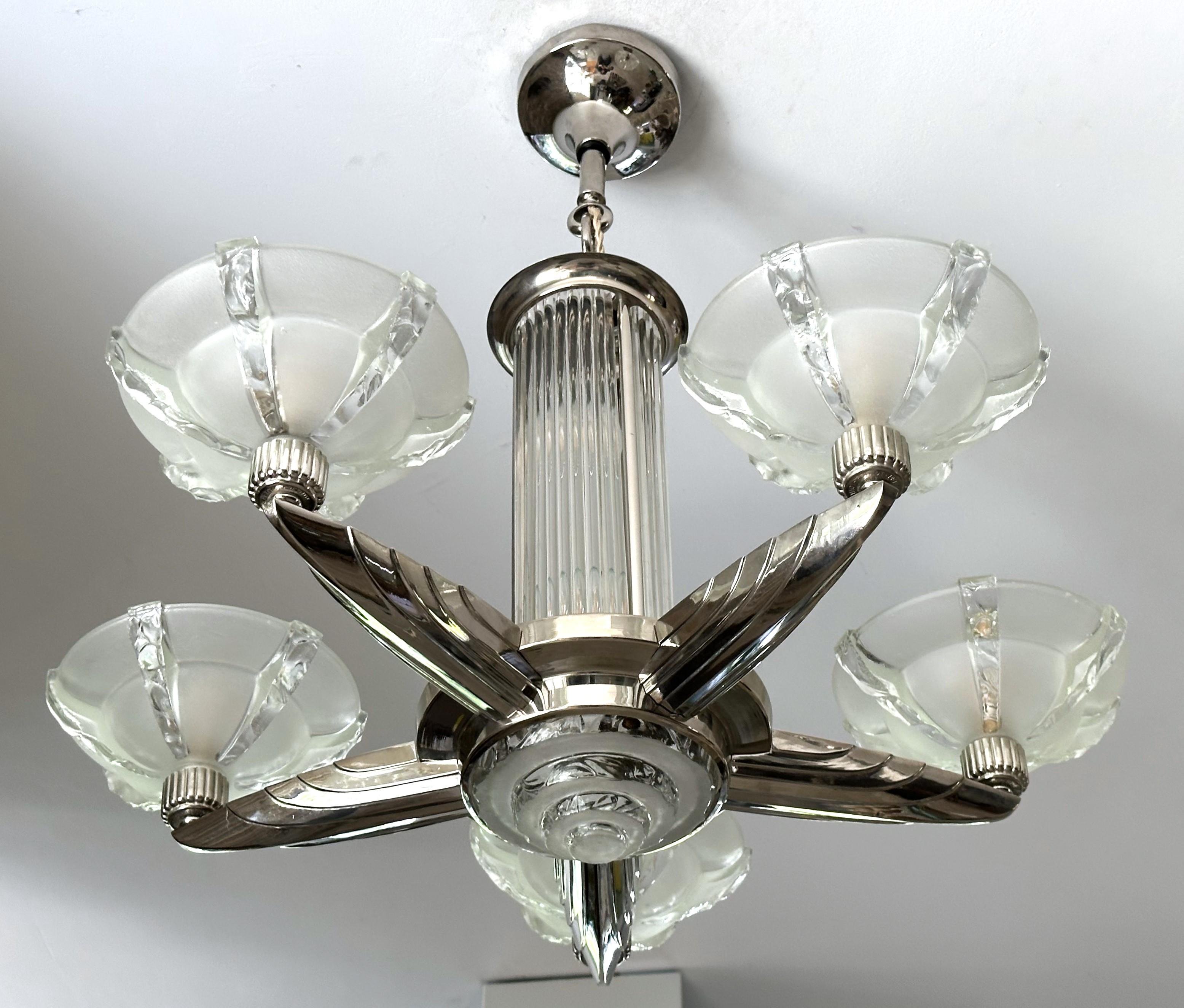 Lustre Art déco signé Petitot, France 1935 en vente 3