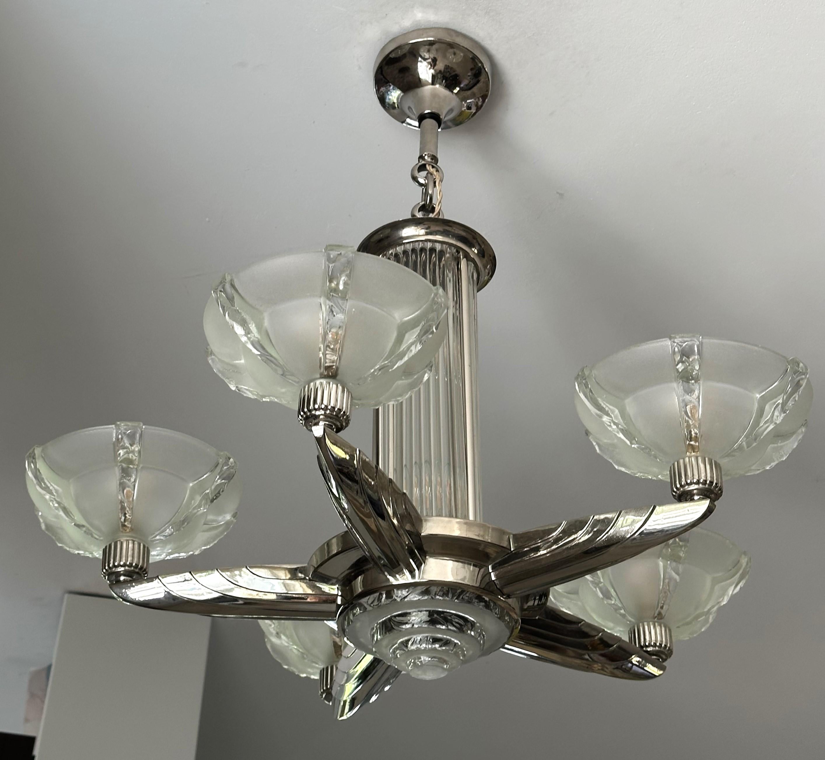 Mid-20th Century Art Deco Chandelier signed Petitot, France 1935 For Sale