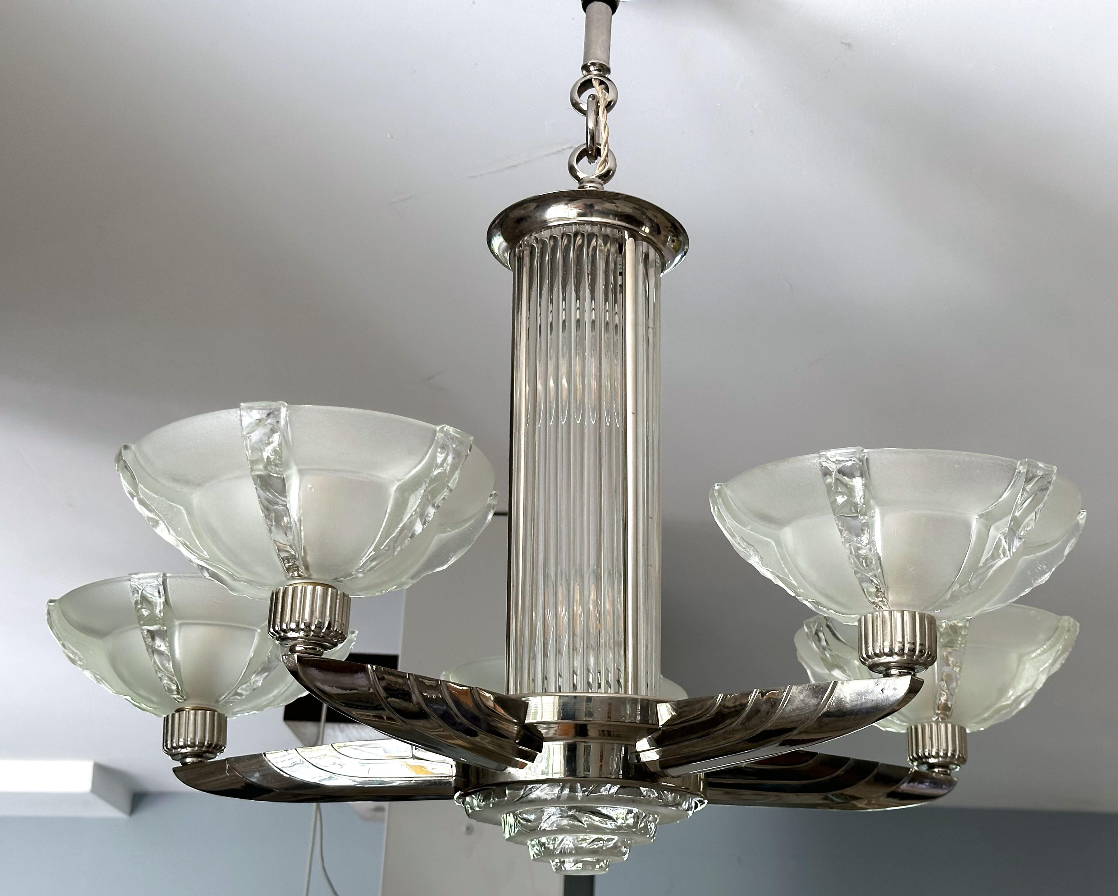 Lustre Art déco signé Petitot, France 1935 en vente 1