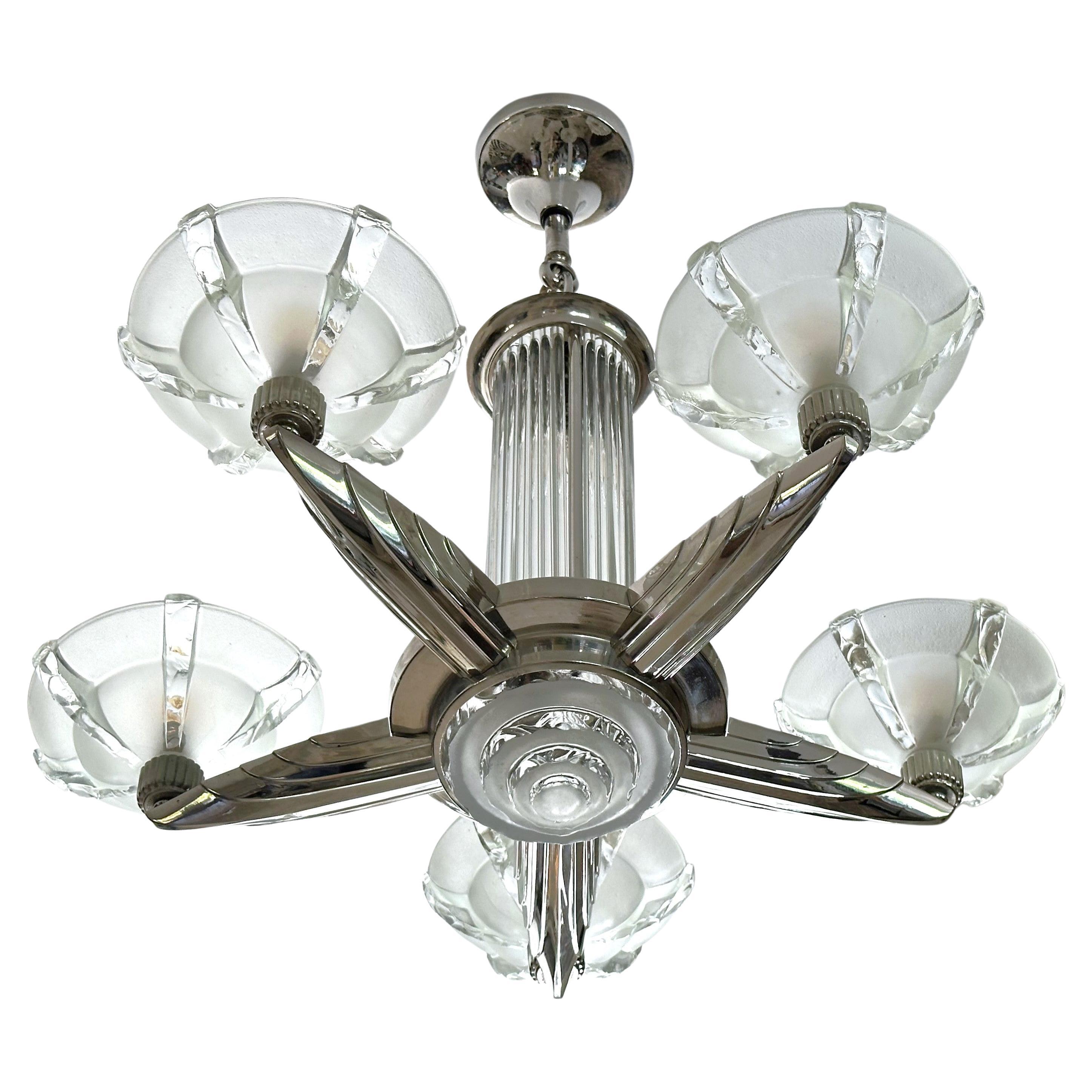 Art Deco Chandelier signed Petitot, France 1935 For Sale