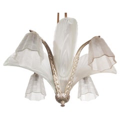 Araña Art Decó, bronce plateado y vidrio artístico, Francia, 1930