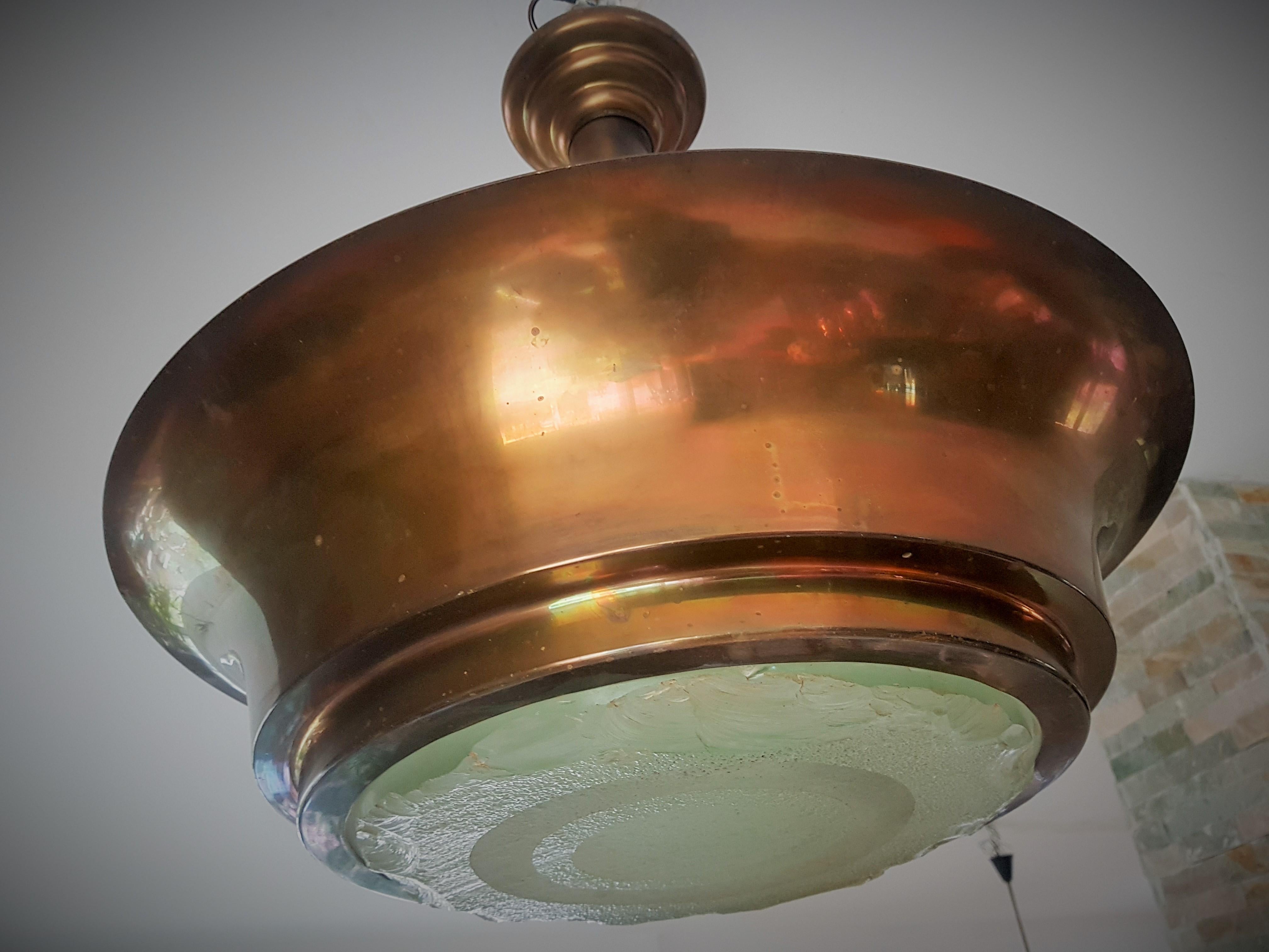 Art Deco Chandelier Style Perzel with Saint Gobain Glass, France, 1940 5