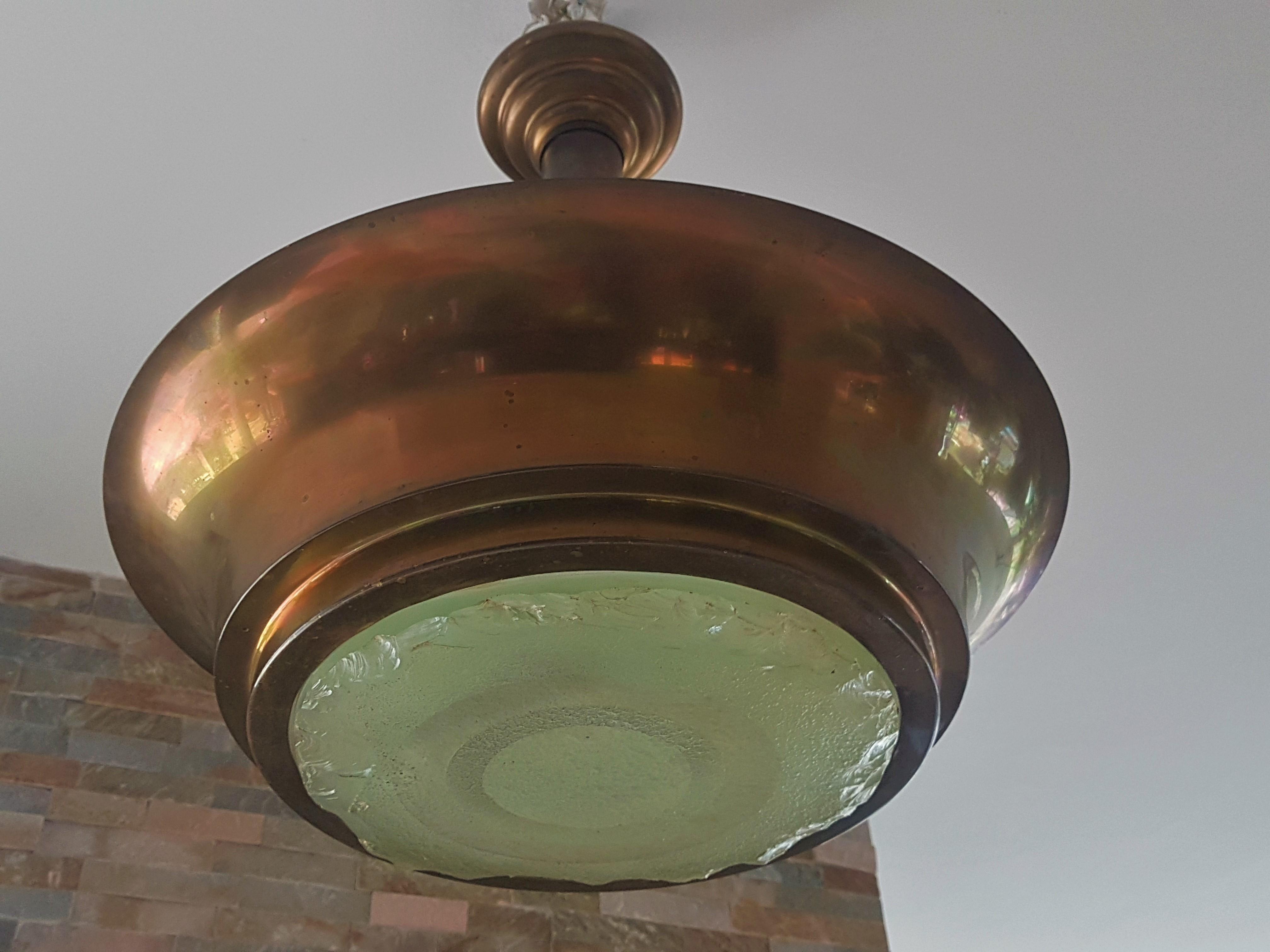 Art Deco Chandelier Style Perzel with Saint Gobain Glass, France, 1940 2
