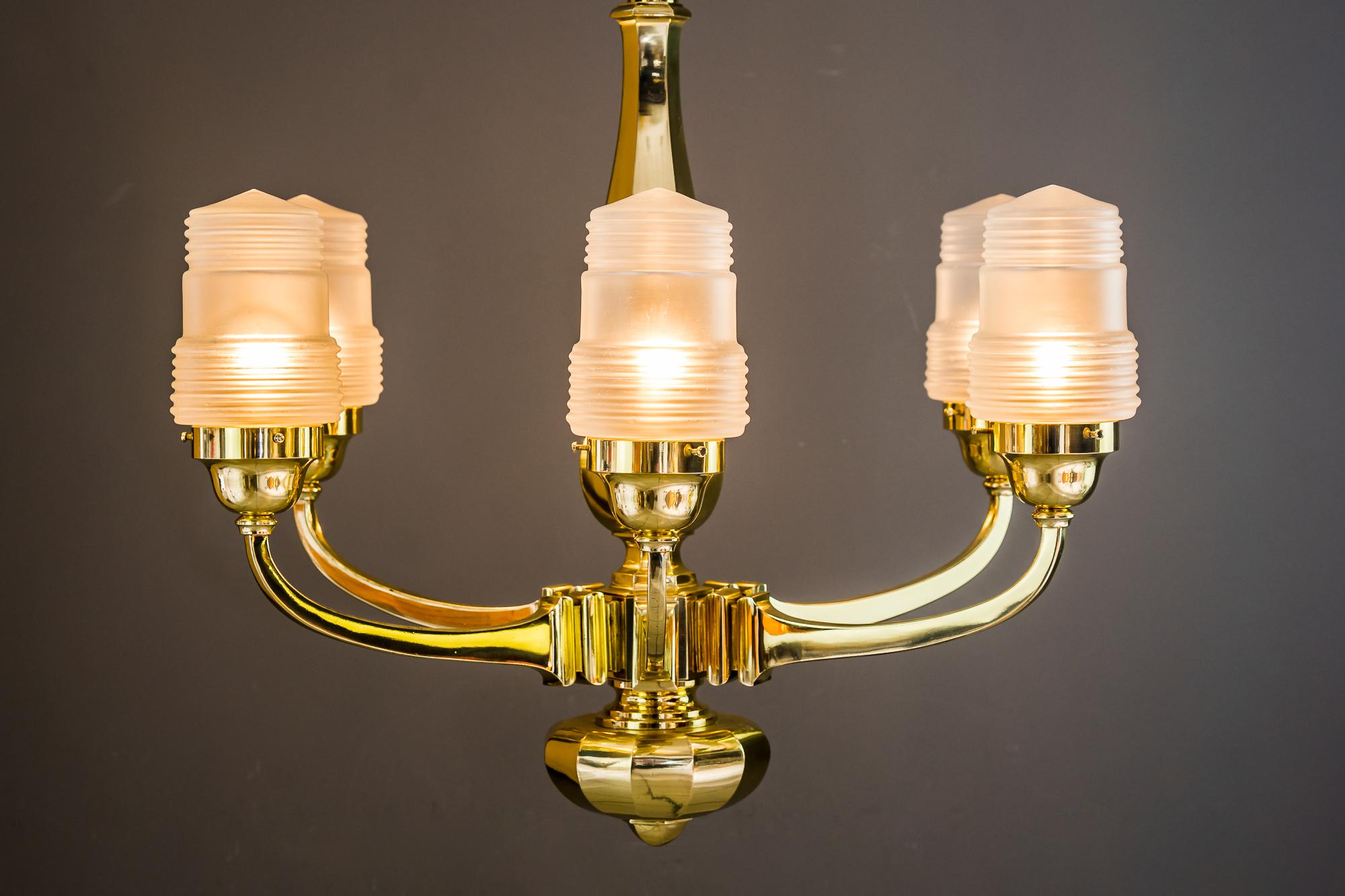 Art Deco Chandelier Vienna 1920s with Original Glass Shades For Sale 6