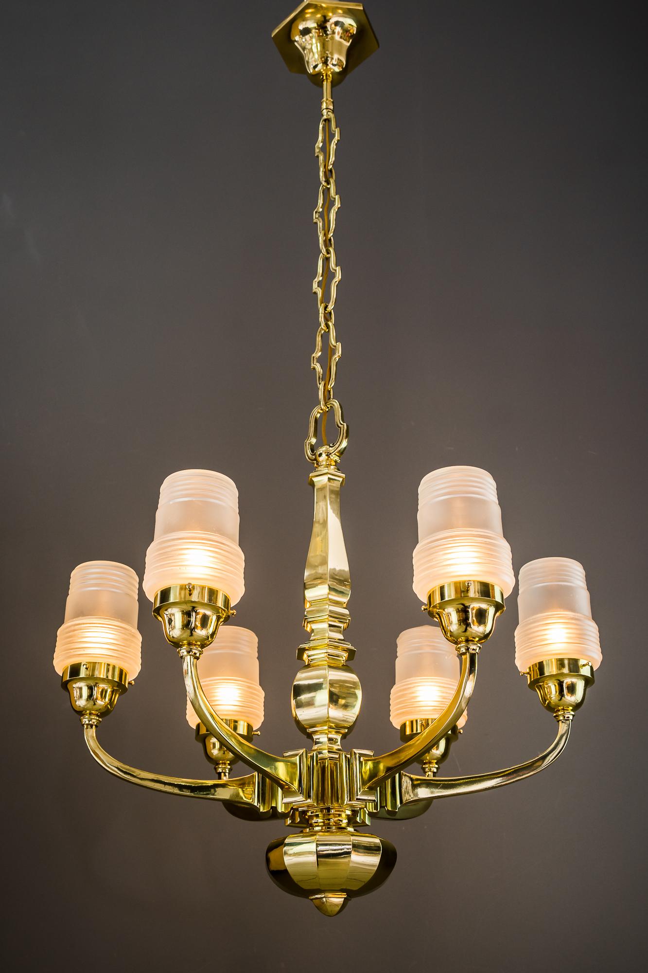 Art Deco Chandelier Vienna 1920s with Original Glass Shades For Sale 14