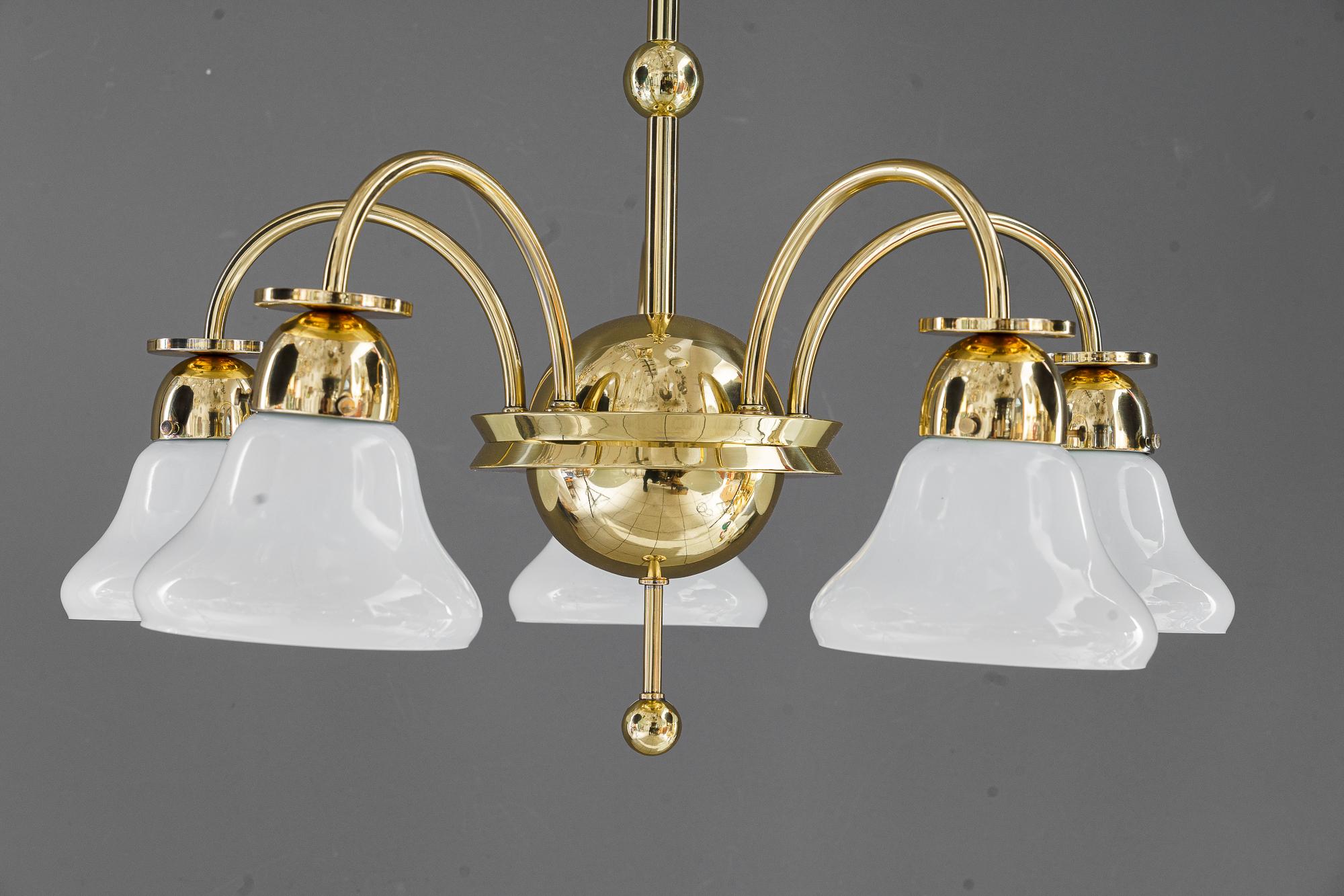 Brass Art Deco chandelier vienna aroumd 1920s For Sale
