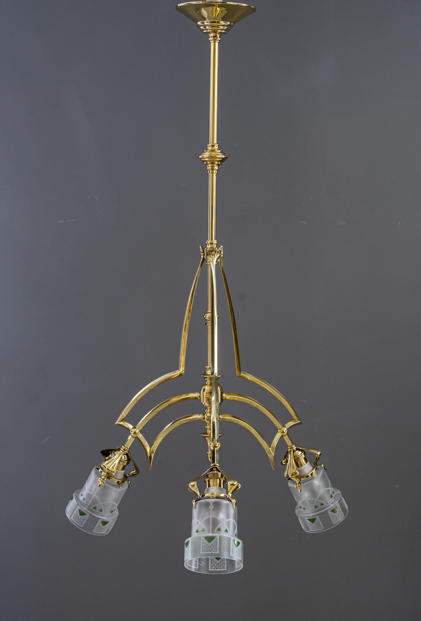 Austrian Art Deco Chandelier Vienna with Glass Shades Around 1920s